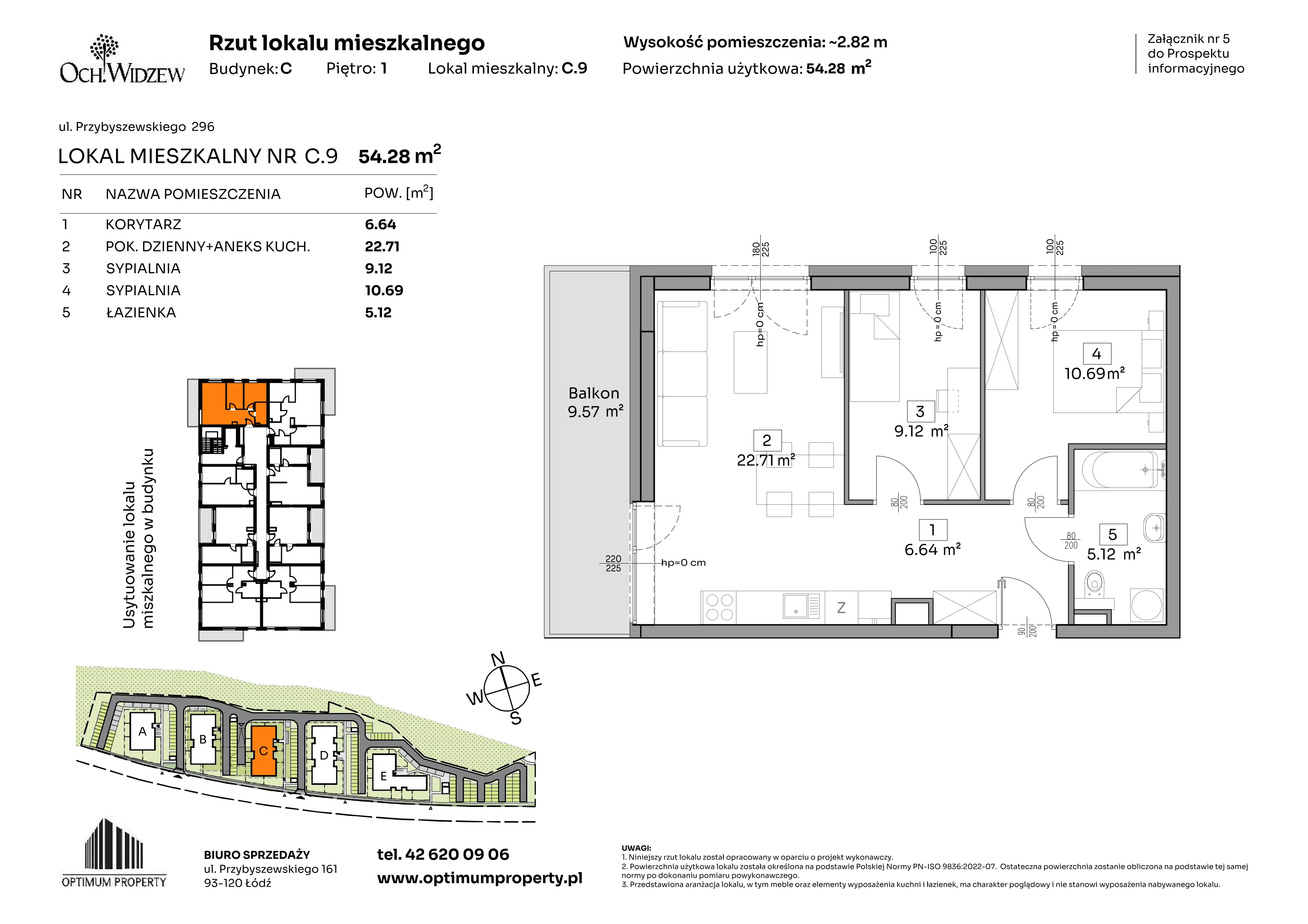 3 pokoje, mieszkanie 54,28 m², piętro 1, oferta nr C.9, Och!Widzew, Łódź, Widzew, ul. Przybyszewskiego 292-300