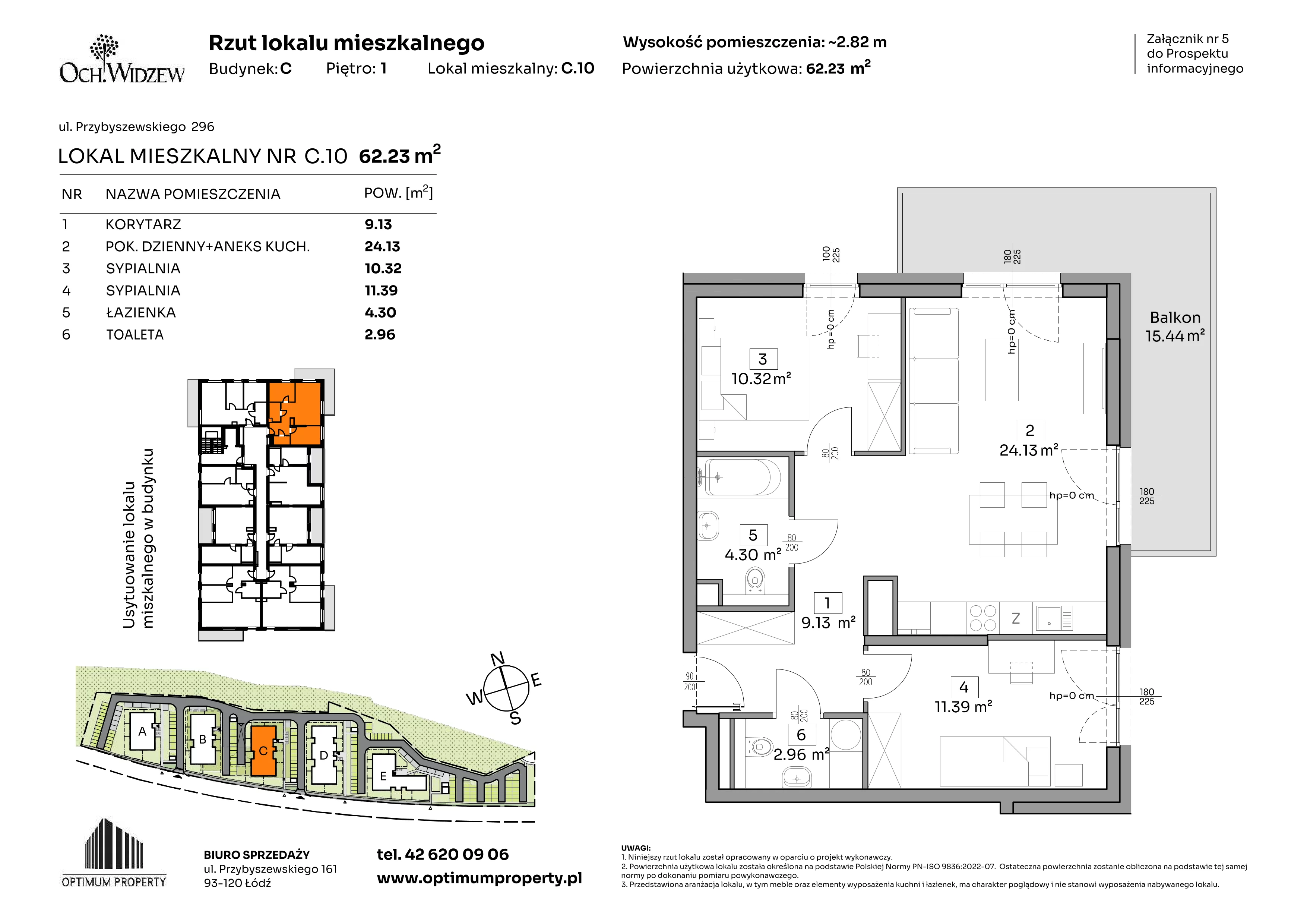 3 pokoje, mieszkanie 62,23 m², piętro 1, oferta nr C.10, Och!Widzew, Łódź, Widzew, ul. Przybyszewskiego 292-300