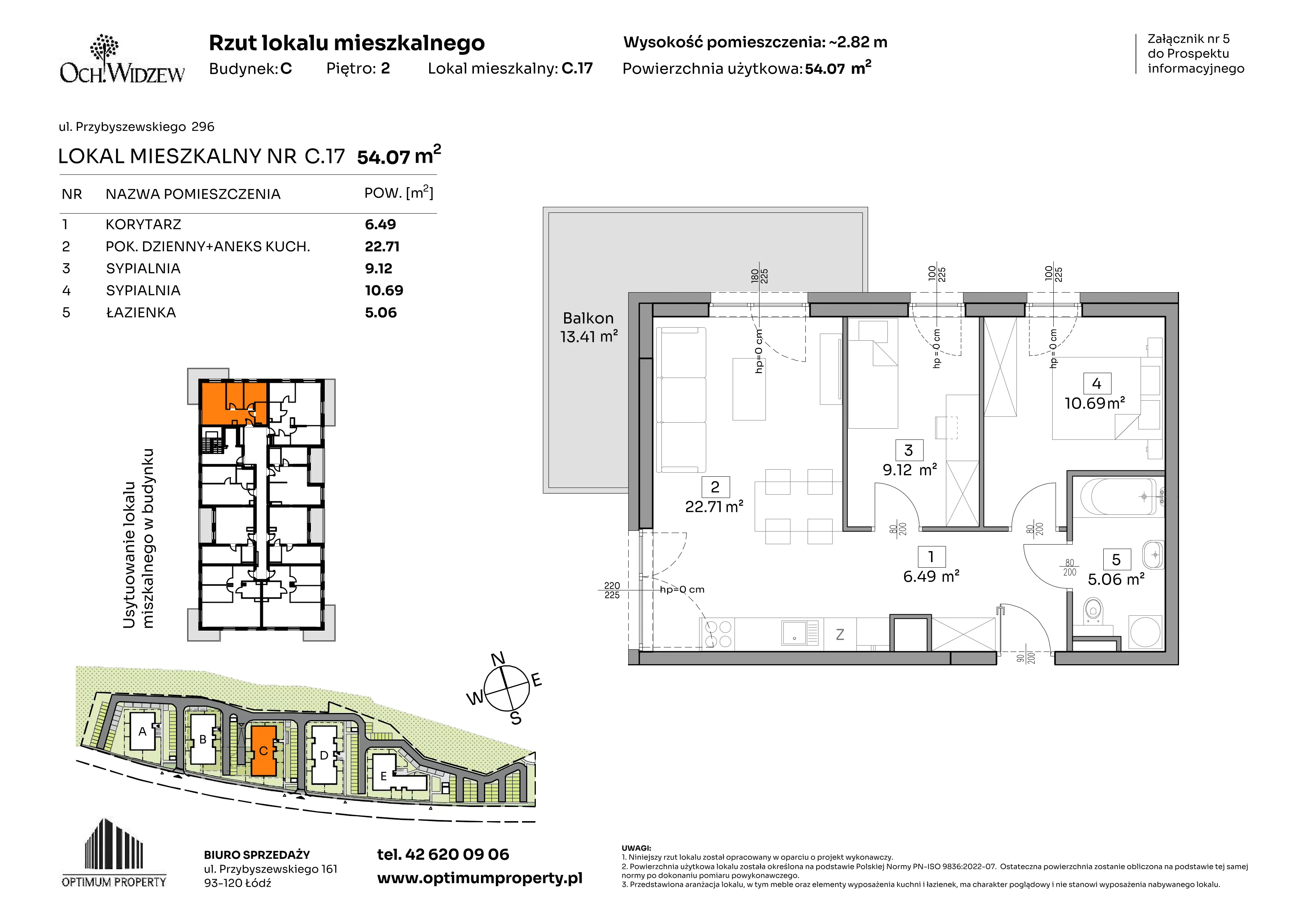 3 pokoje, mieszkanie 54,07 m², piętro 2, oferta nr C.17, Och!Widzew, Łódź, Widzew, ul. Przybyszewskiego 292-300