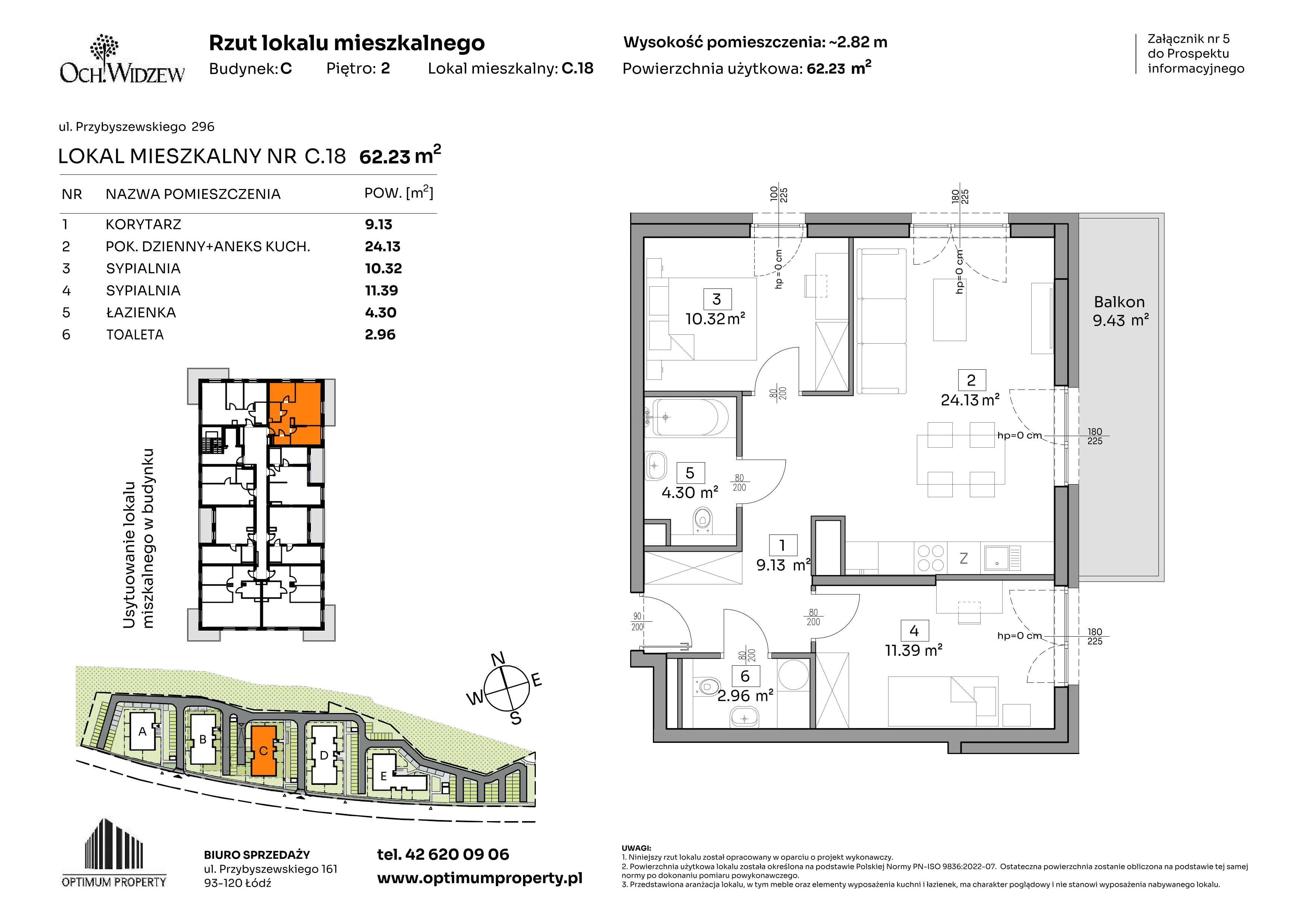 3 pokoje, mieszkanie 62,23 m², piętro 2, oferta nr C.18, Och!Widzew, Łódź, Widzew, ul. Przybyszewskiego 292-300