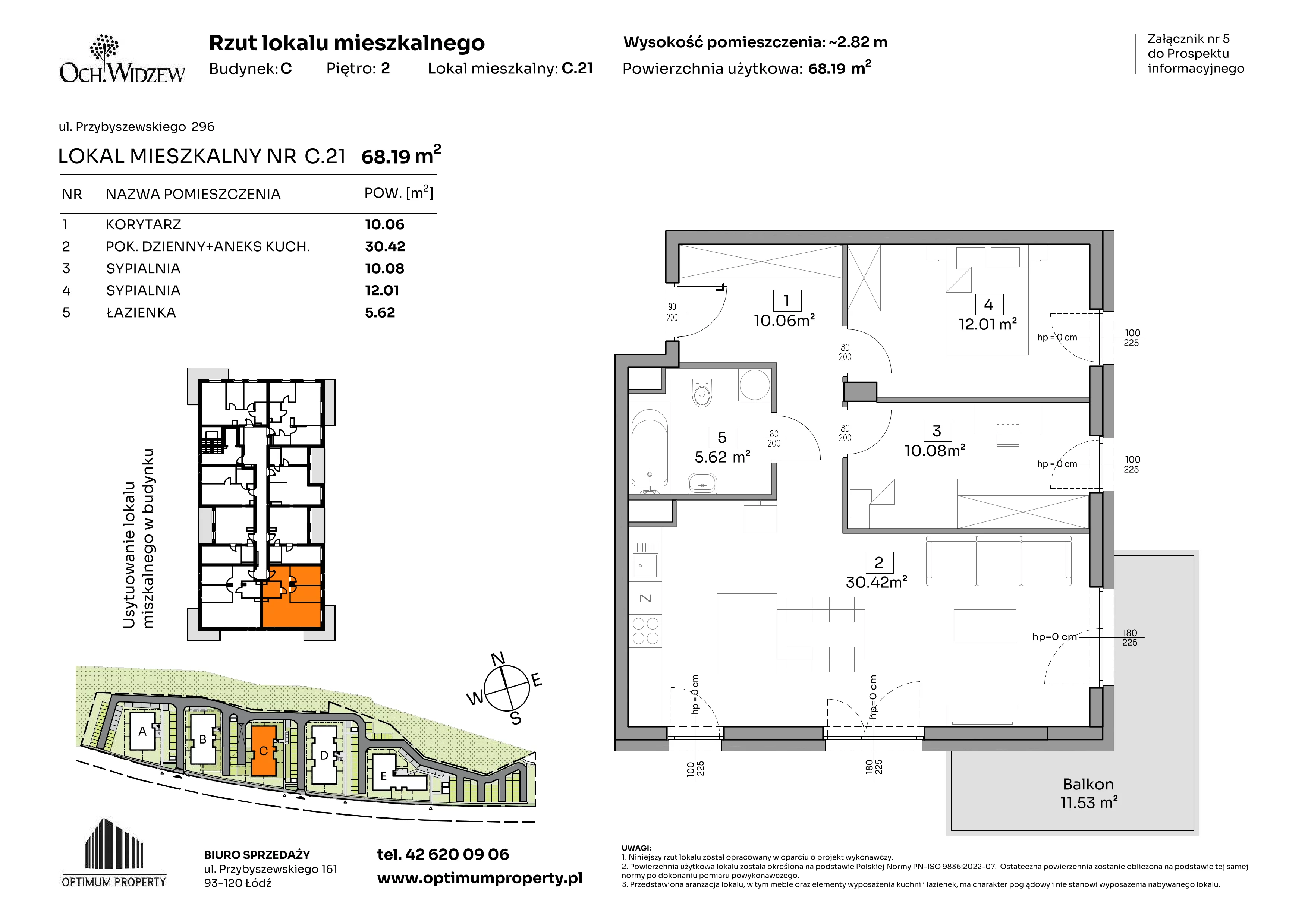 3 pokoje, mieszkanie 68,19 m², piętro 2, oferta nr C.21, Och!Widzew, Łódź, Widzew, ul. Przybyszewskiego 292-300
