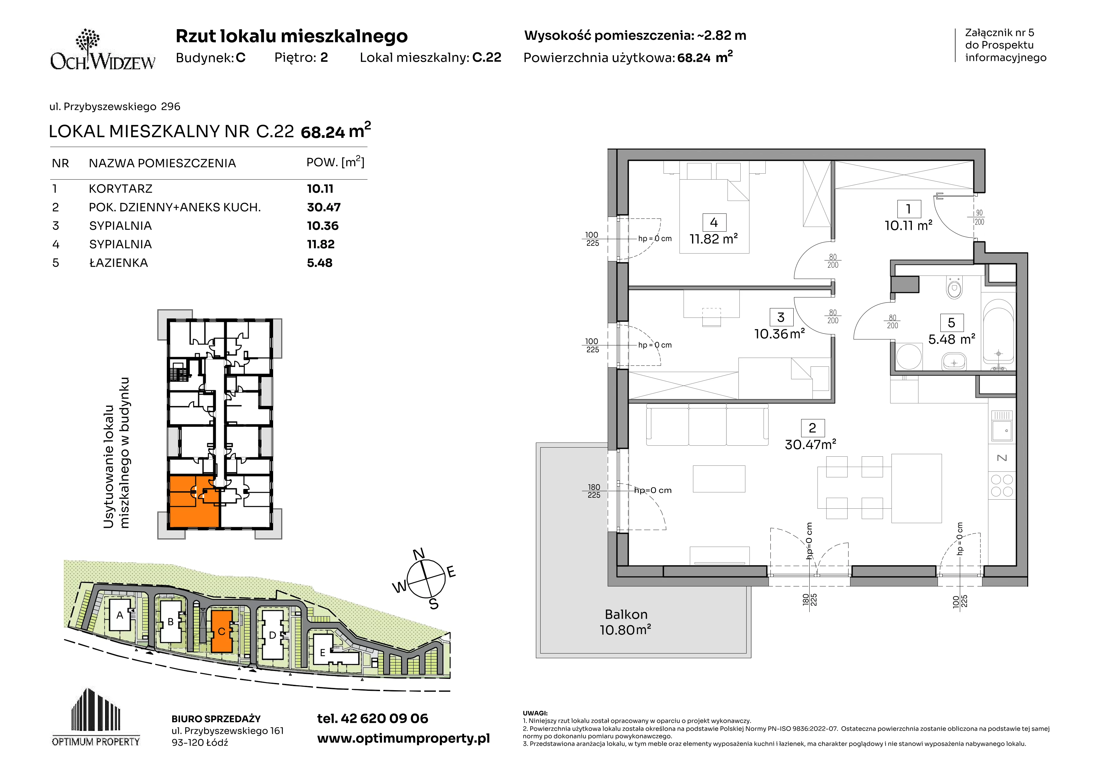 3 pokoje, mieszkanie 68,24 m², piętro 2, oferta nr C.22, Och!Widzew, Łódź, Widzew, ul. Przybyszewskiego 292-300