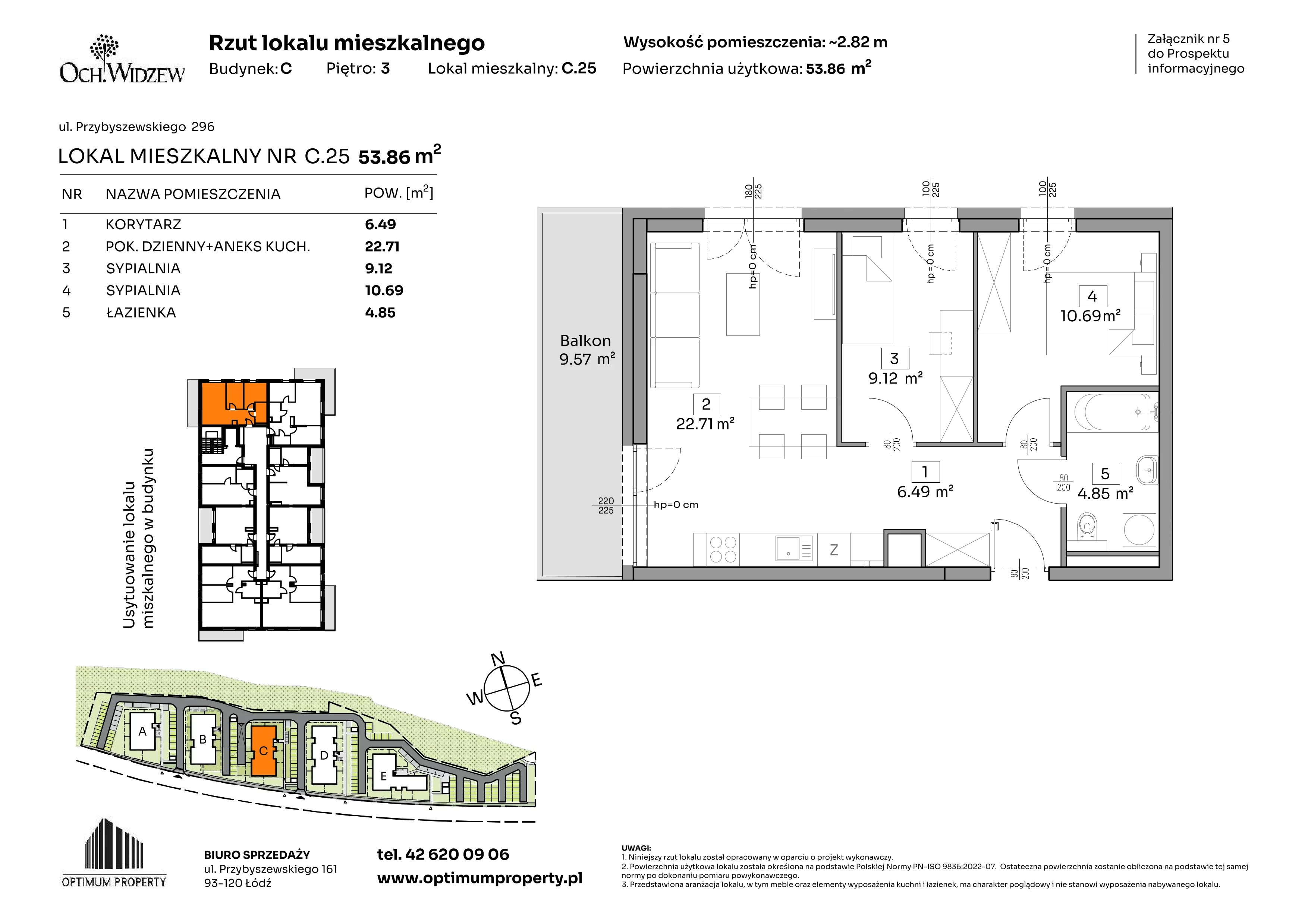 3 pokoje, mieszkanie 53,86 m², piętro 3, oferta nr C.25, Och!Widzew, Łódź, Widzew, ul. Przybyszewskiego 292-300