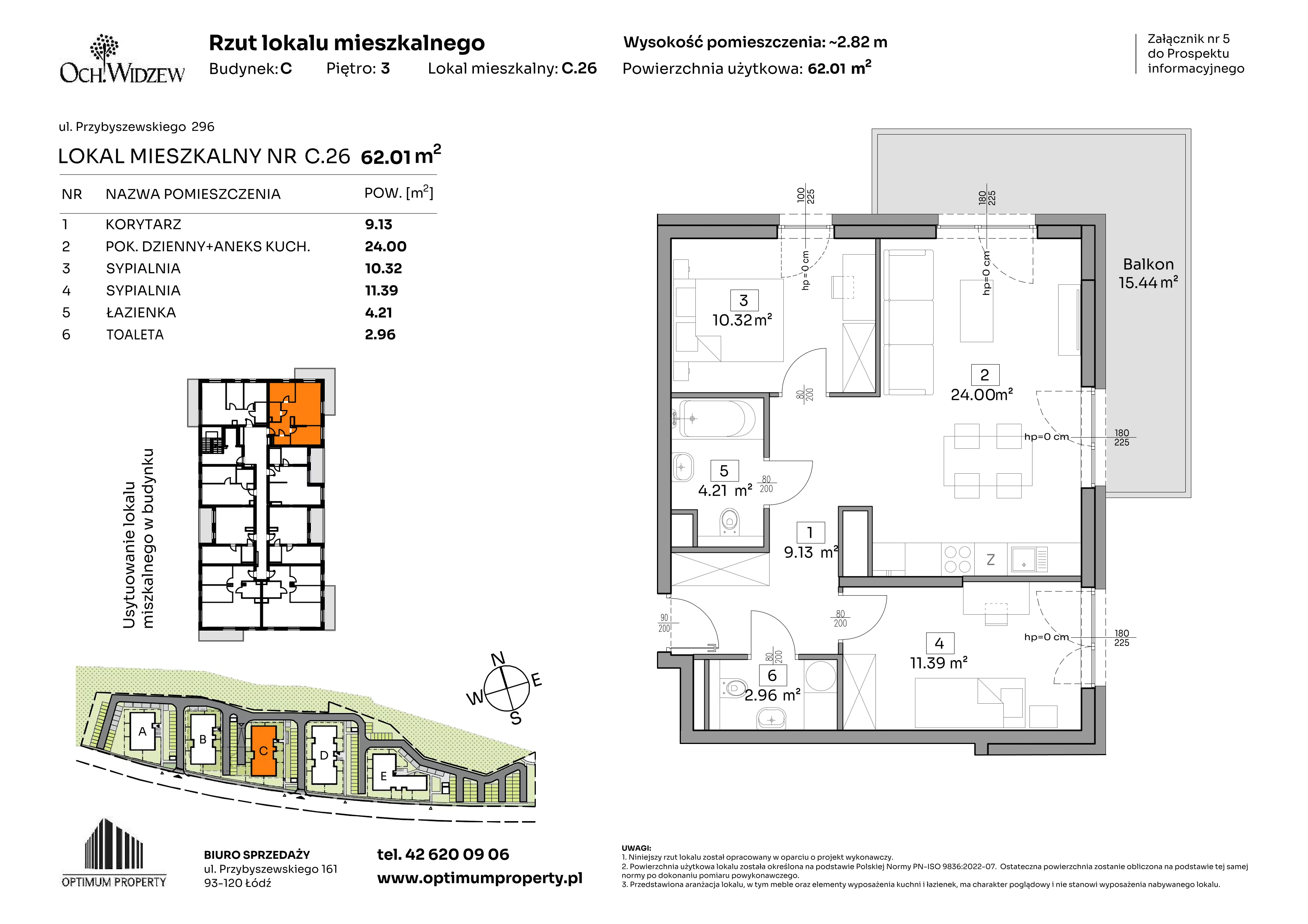 3 pokoje, mieszkanie 62,01 m², piętro 3, oferta nr C.26, Och!Widzew, Łódź, Widzew, ul. Przybyszewskiego 292-300