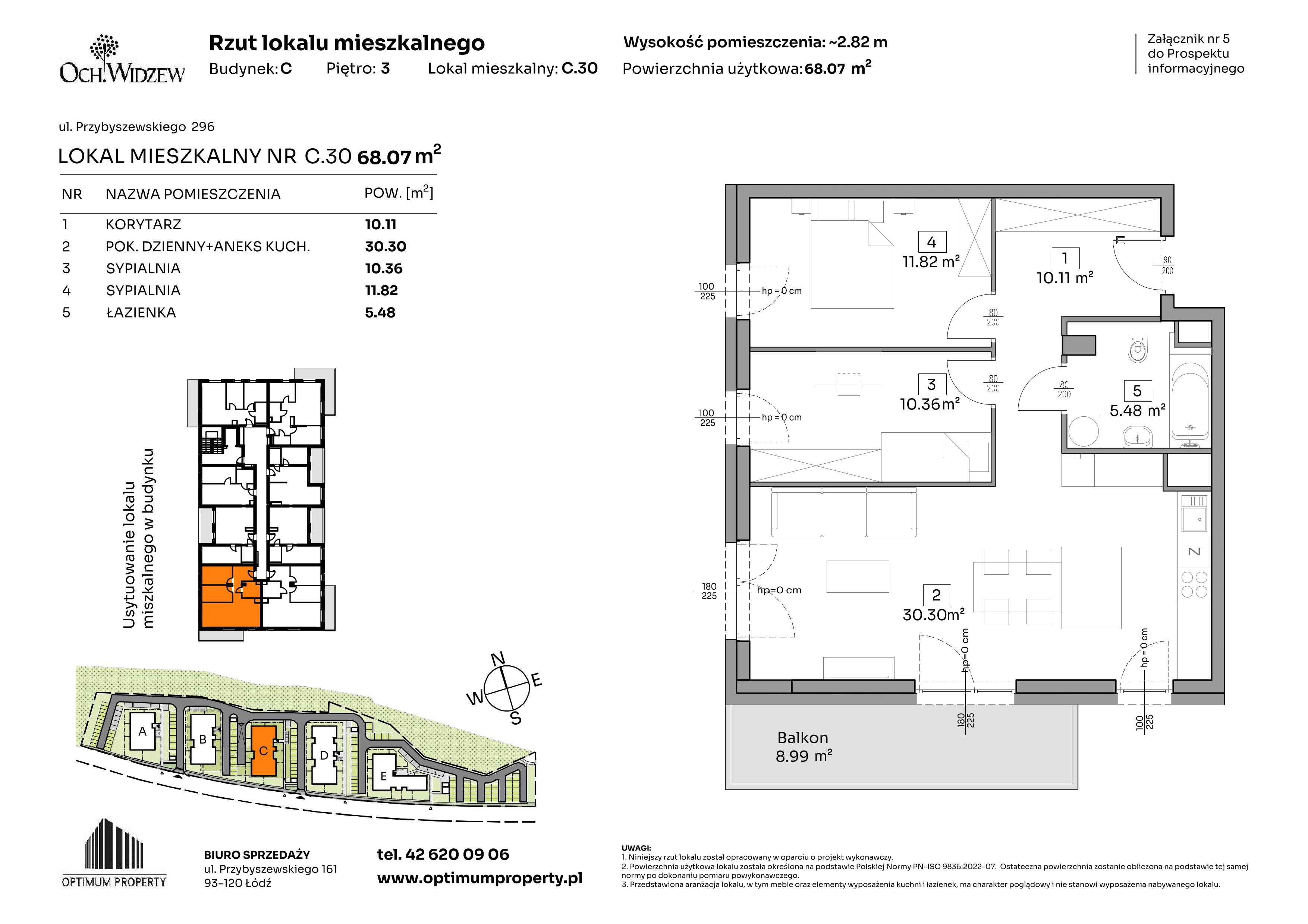 3 pokoje, mieszkanie 68,07 m², piętro 3, oferta nr C.30, Och!Widzew, Łódź, Widzew, ul. Przybyszewskiego 292-300