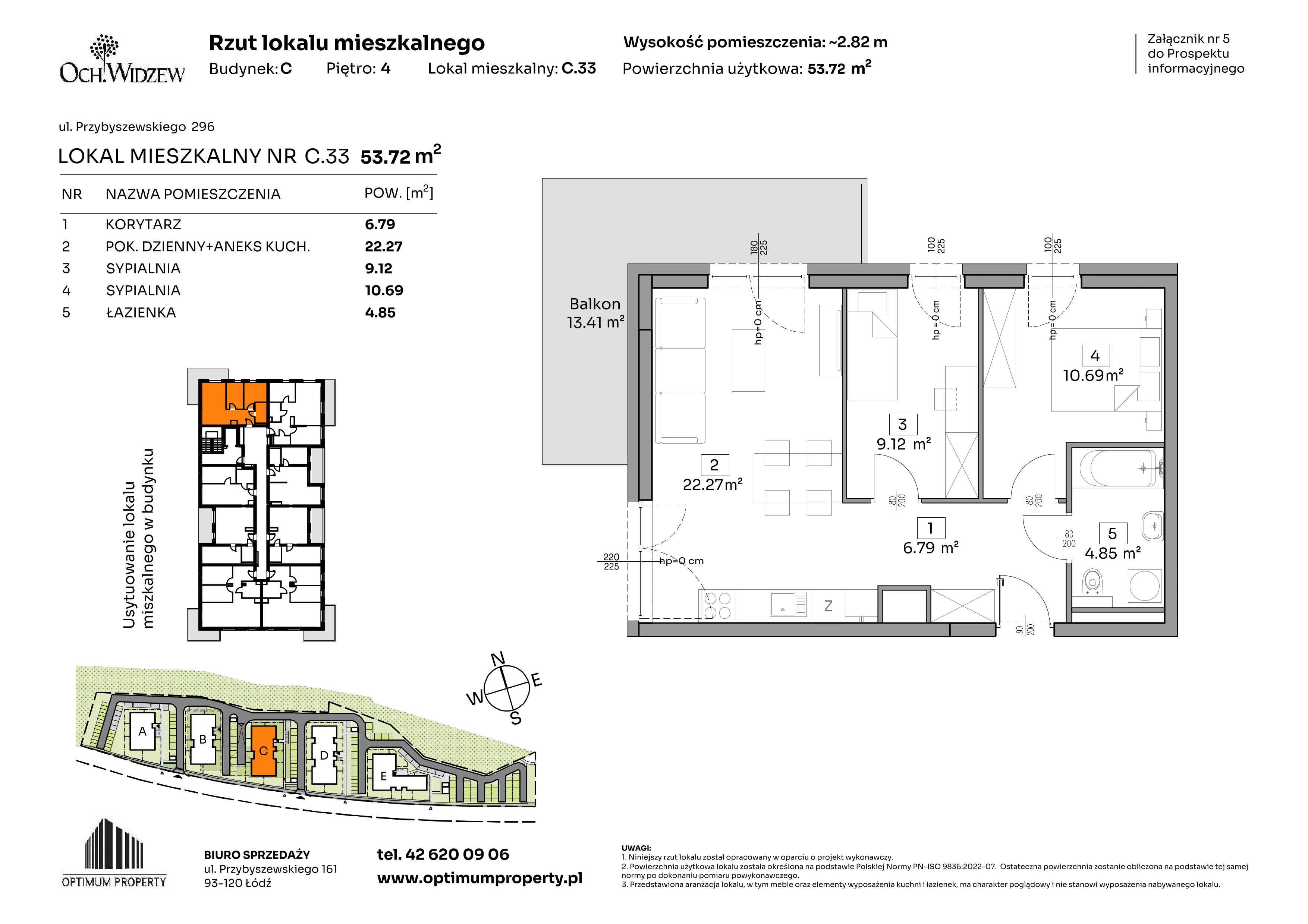 3 pokoje, mieszkanie 53,72 m², piętro 4, oferta nr C.33, Och!Widzew, Łódź, Widzew, ul. Przybyszewskiego 292-300