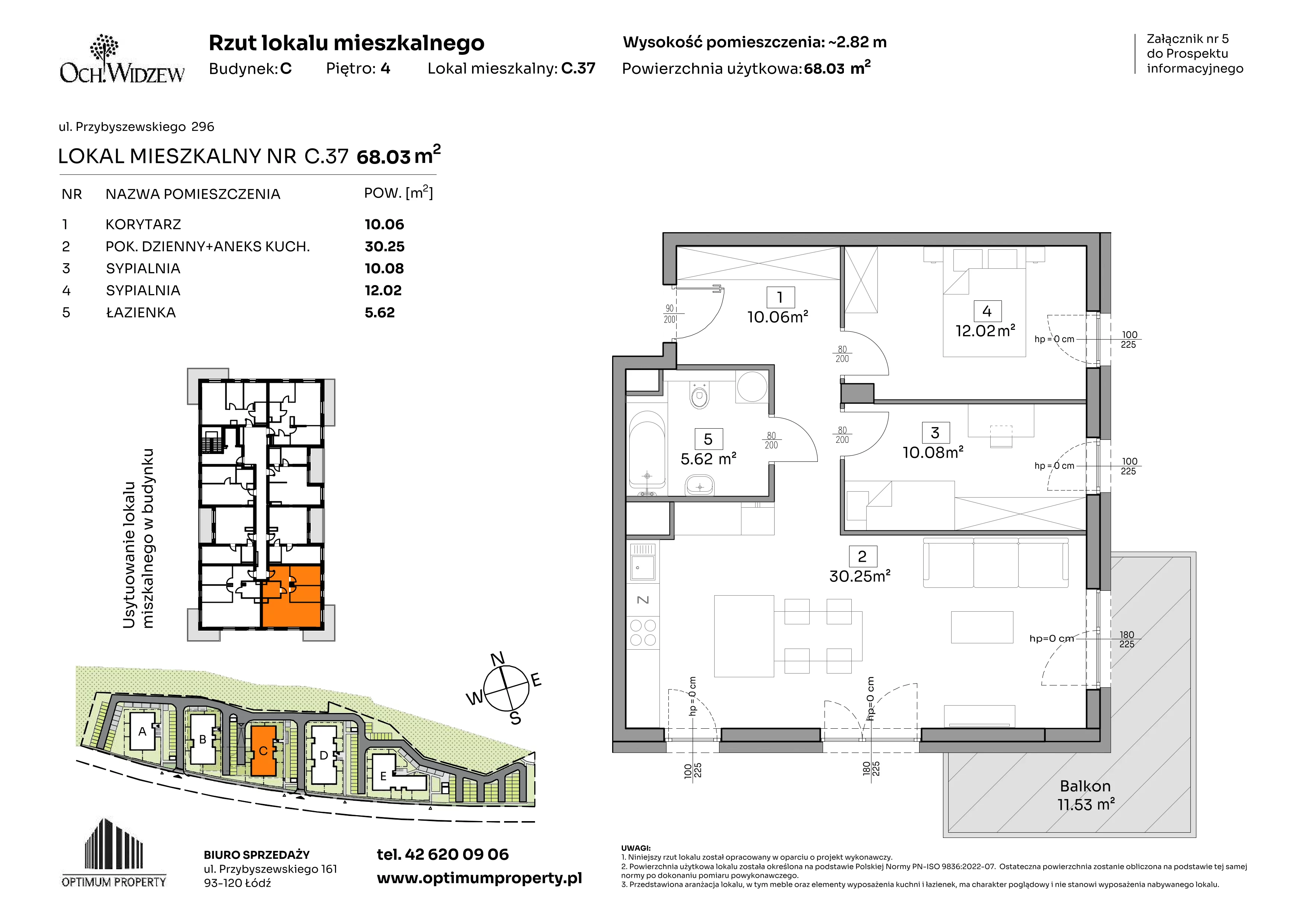 3 pokoje, mieszkanie 68,03 m², piętro 4, oferta nr C.37, Och!Widzew, Łódź, Widzew, ul. Przybyszewskiego 292-300