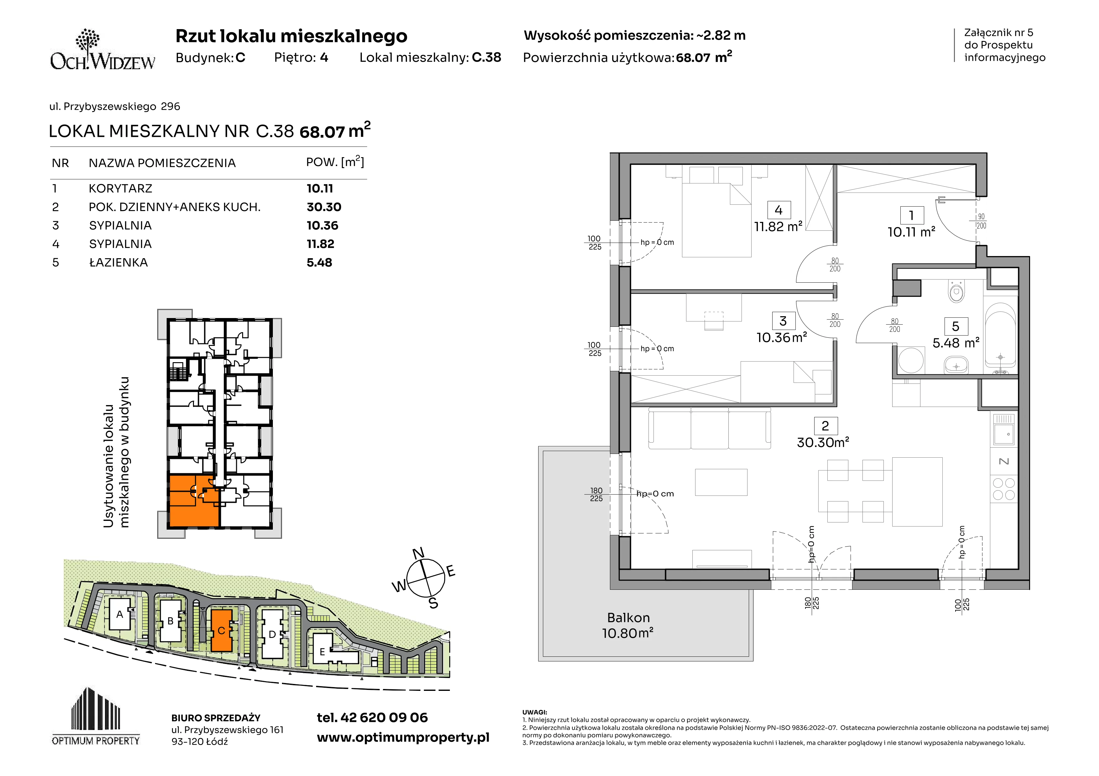 3 pokoje, mieszkanie 68,07 m², piętro 4, oferta nr C.38, Och!Widzew, Łódź, Widzew, ul. Przybyszewskiego 292-300