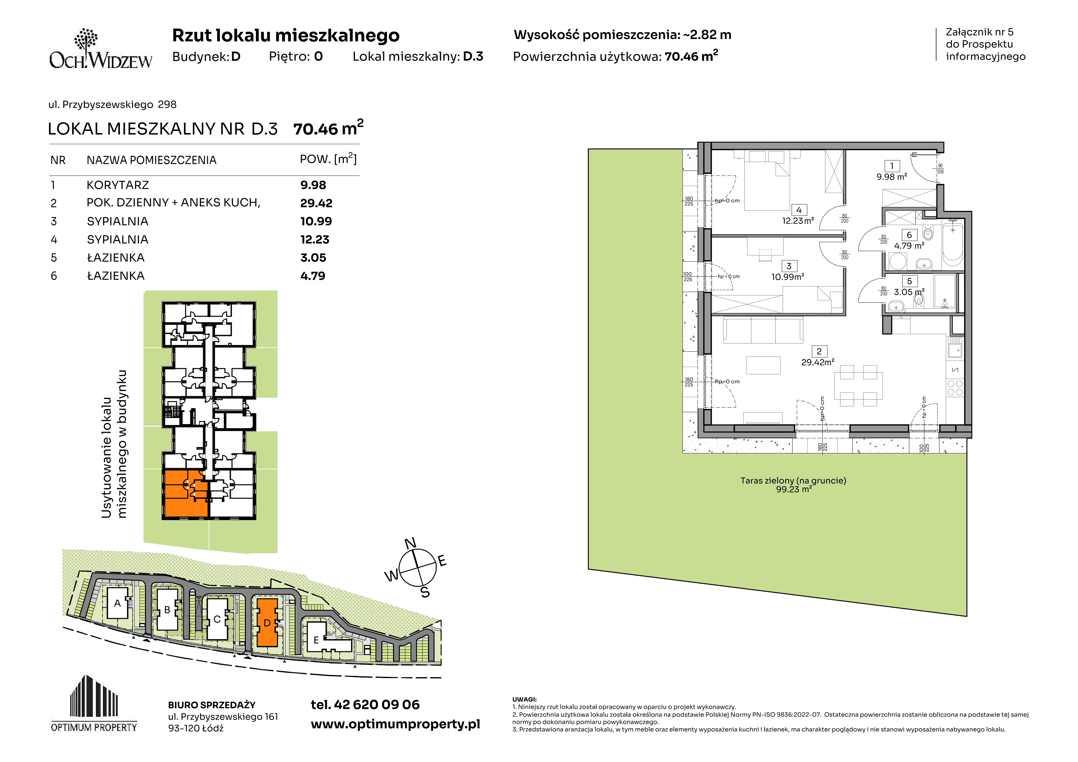 3 pokoje, mieszkanie 70,46 m², parter, oferta nr D.3, Och!Widzew, Łódź, Widzew, ul. Przybyszewskiego 292-300