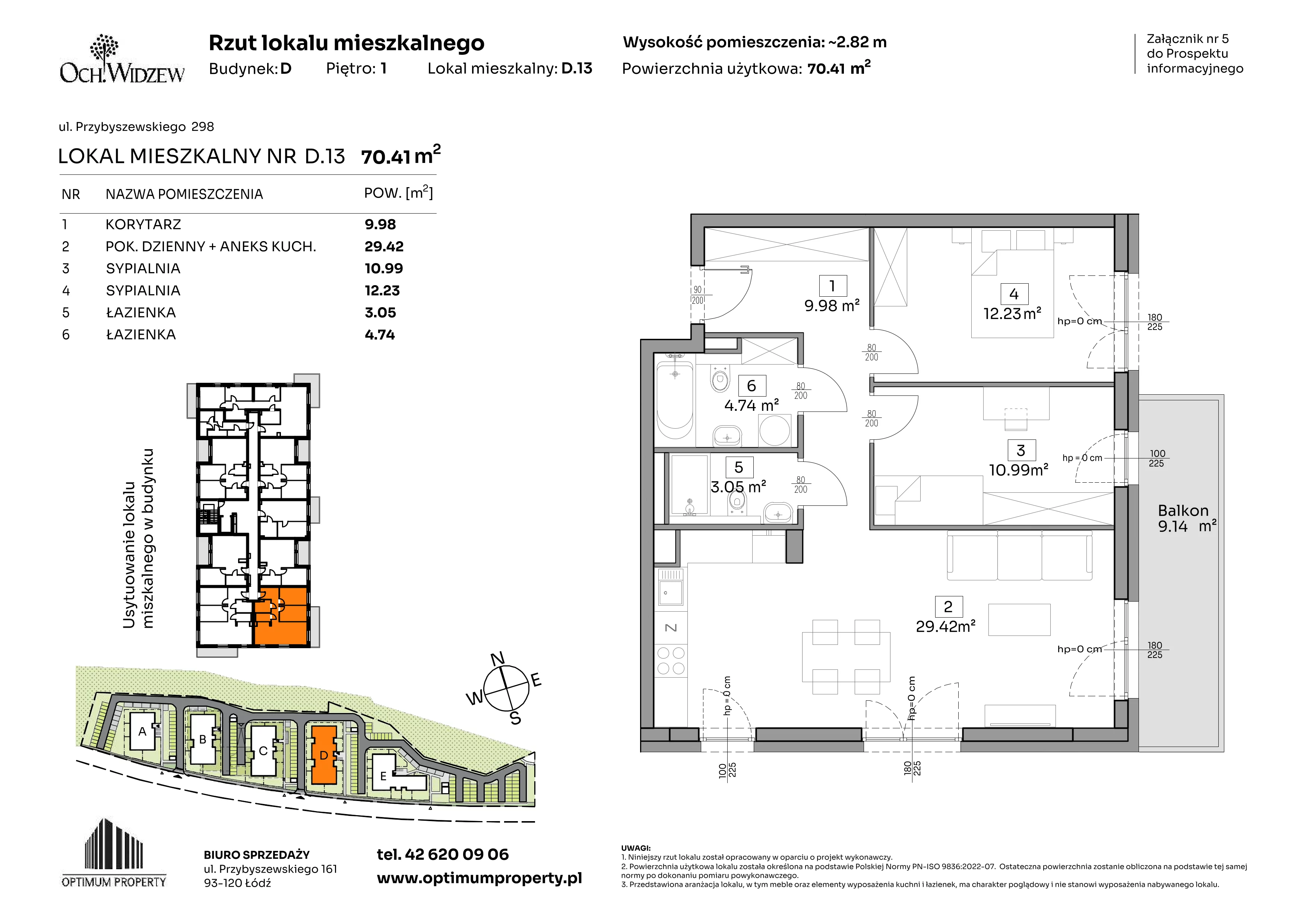 3 pokoje, mieszkanie 70,41 m², piętro 1, oferta nr D.13, Och!Widzew, Łódź, Widzew, ul. Przybyszewskiego 292-300