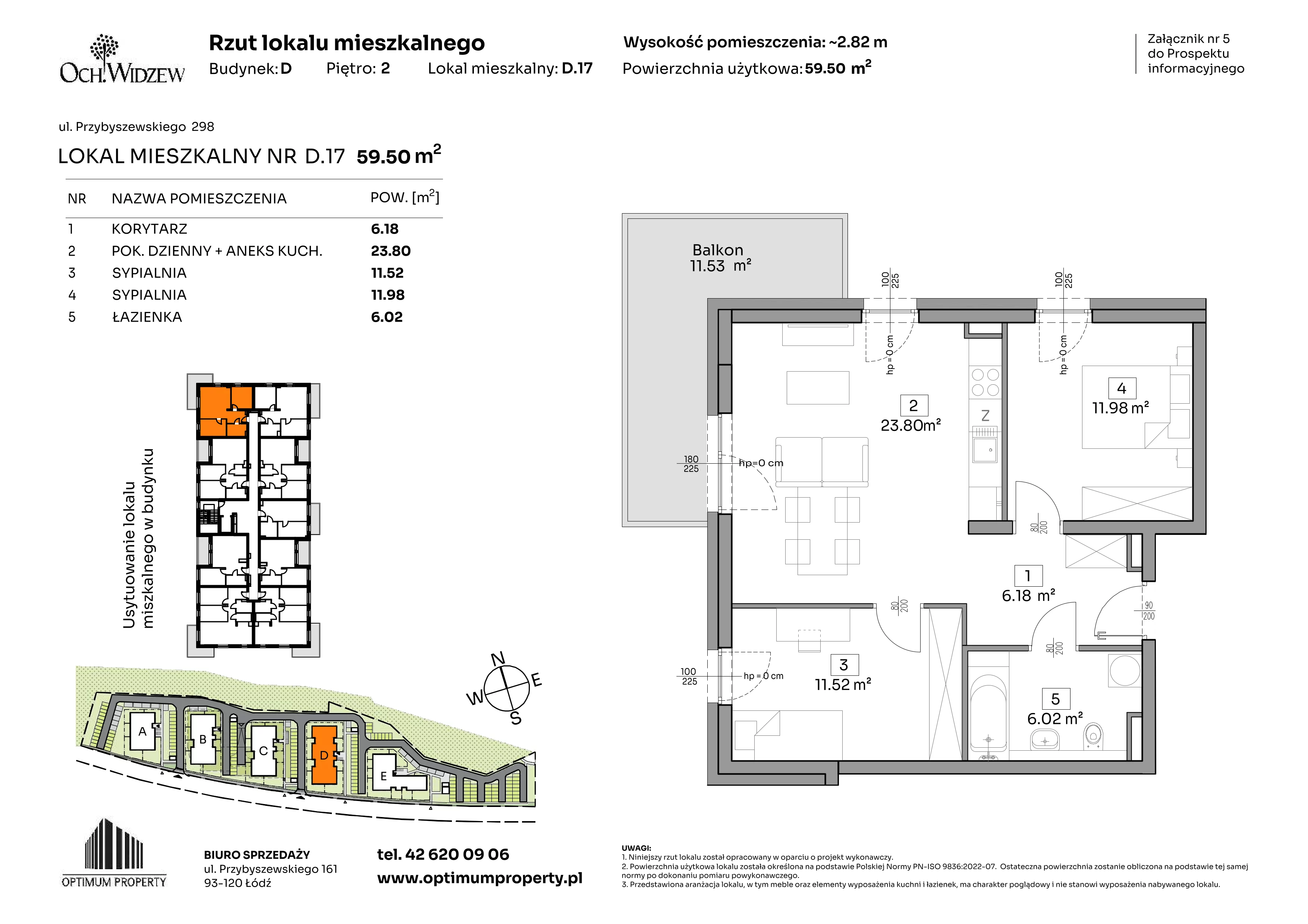 3 pokoje, mieszkanie 59,50 m², piętro 2, oferta nr D.17, Och!Widzew, Łódź, Widzew, ul. Przybyszewskiego 292-300