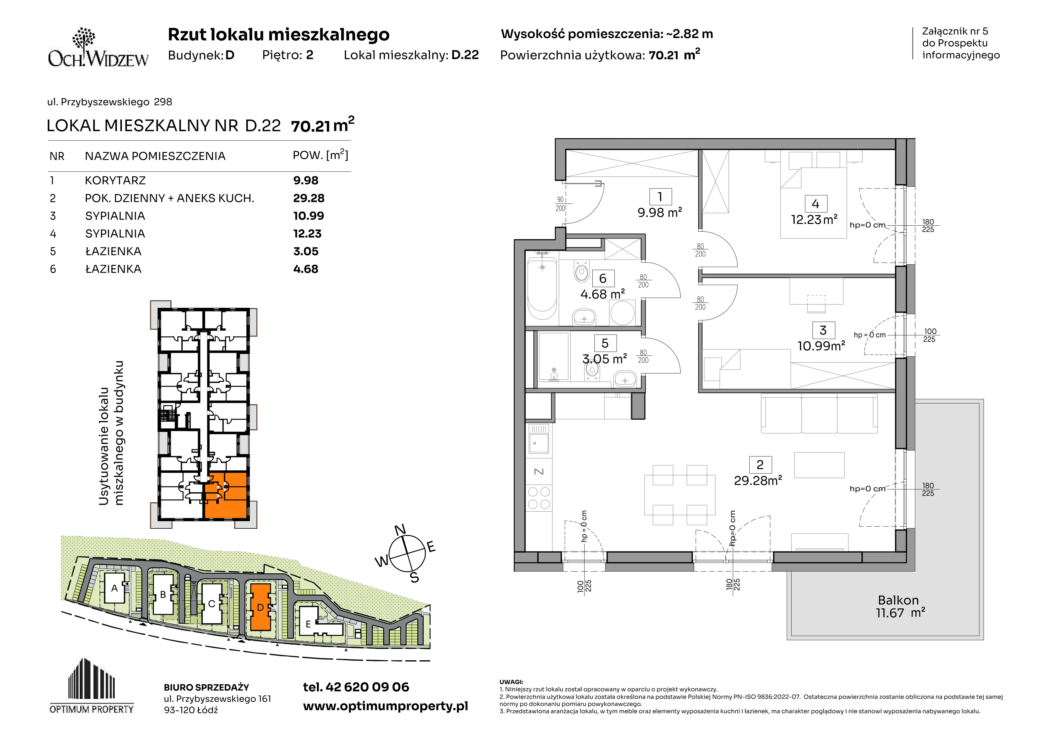 3 pokoje, mieszkanie 70,21 m², piętro 2, oferta nr D.22, Och!Widzew, Łódź, Widzew, ul. Przybyszewskiego 292-300