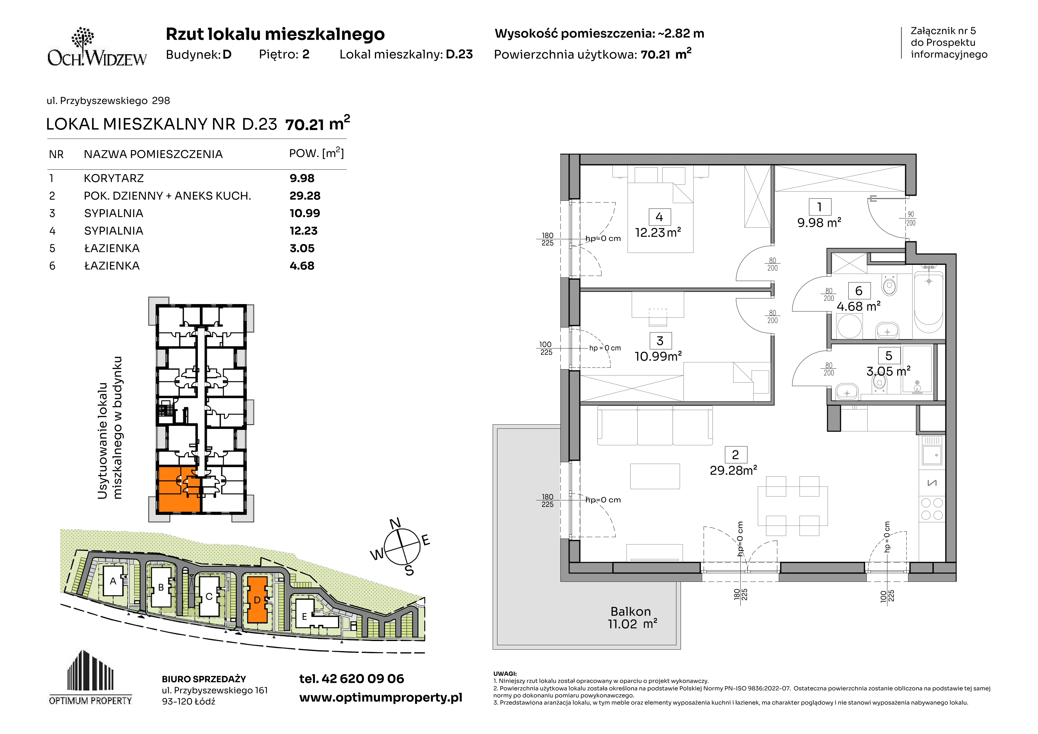 3 pokoje, mieszkanie 70,21 m², piętro 2, oferta nr D.23, Och!Widzew, Łódź, Widzew, ul. Przybyszewskiego 292-300