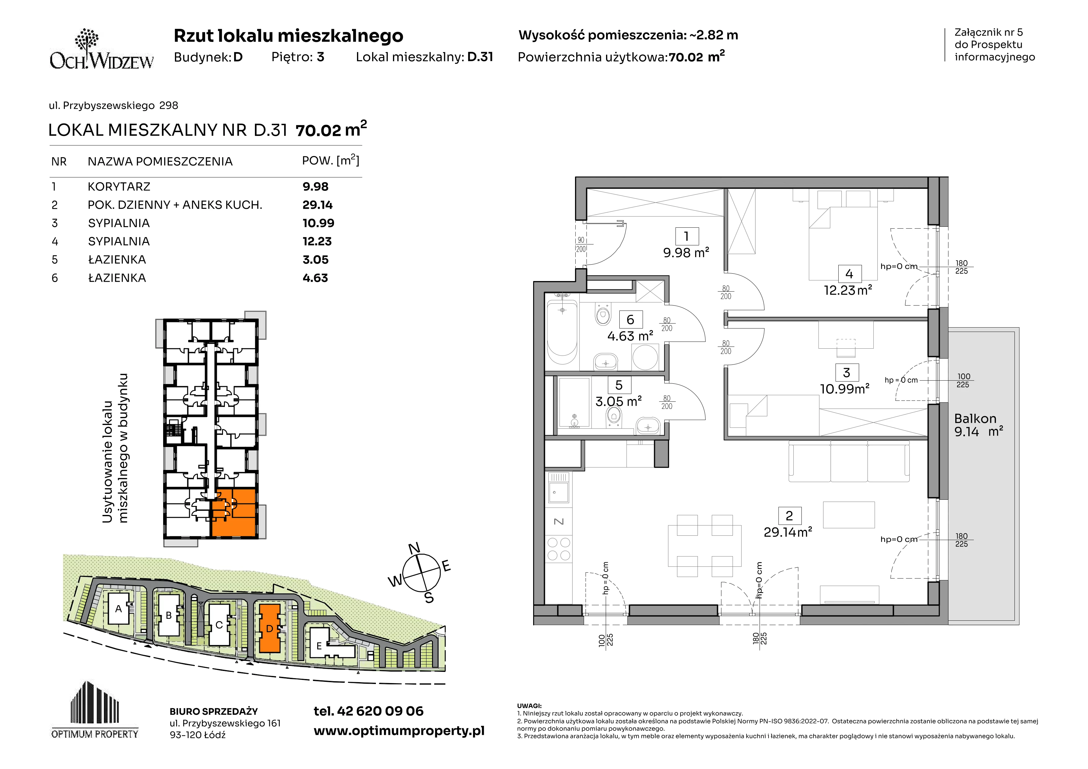 3 pokoje, mieszkanie 70,02 m², piętro 3, oferta nr D.31, Och!Widzew, Łódź, Widzew, ul. Przybyszewskiego 292-300