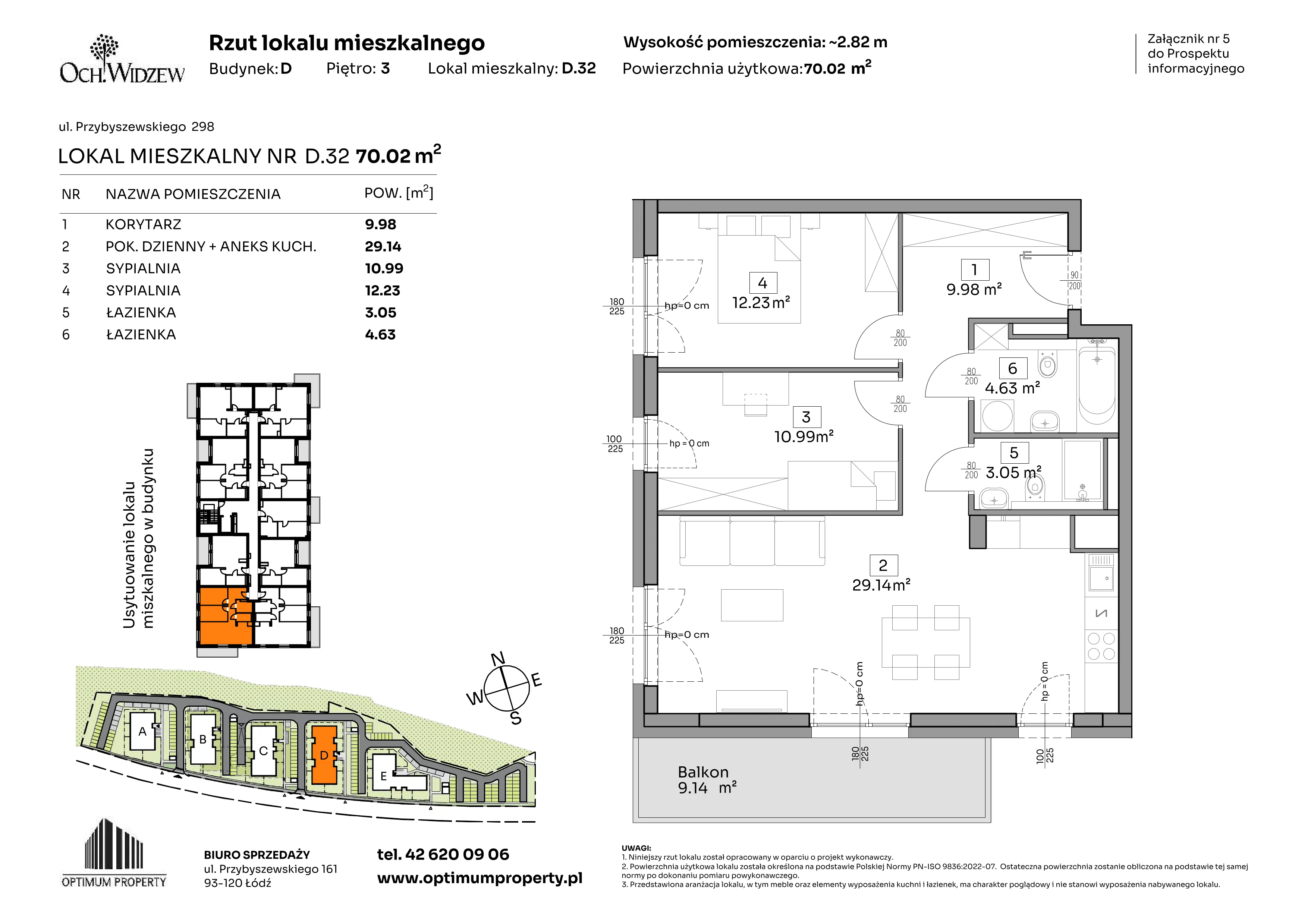 3 pokoje, mieszkanie 70,02 m², piętro 3, oferta nr D.32, Och!Widzew, Łódź, Widzew, ul. Przybyszewskiego 292-300