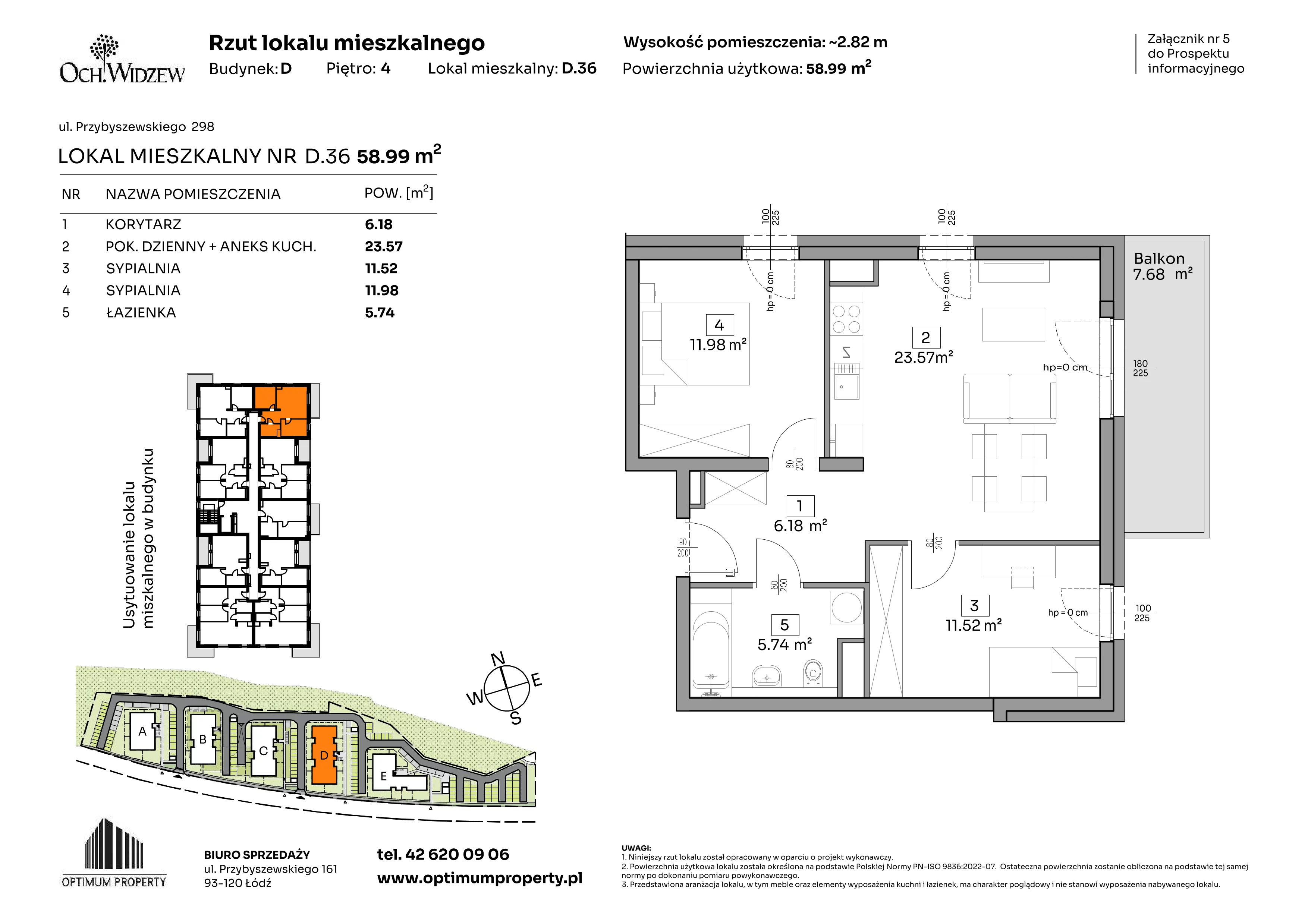 3 pokoje, mieszkanie 58,99 m², piętro 4, oferta nr D.36, Och!Widzew, Łódź, Widzew, ul. Przybyszewskiego 292-300