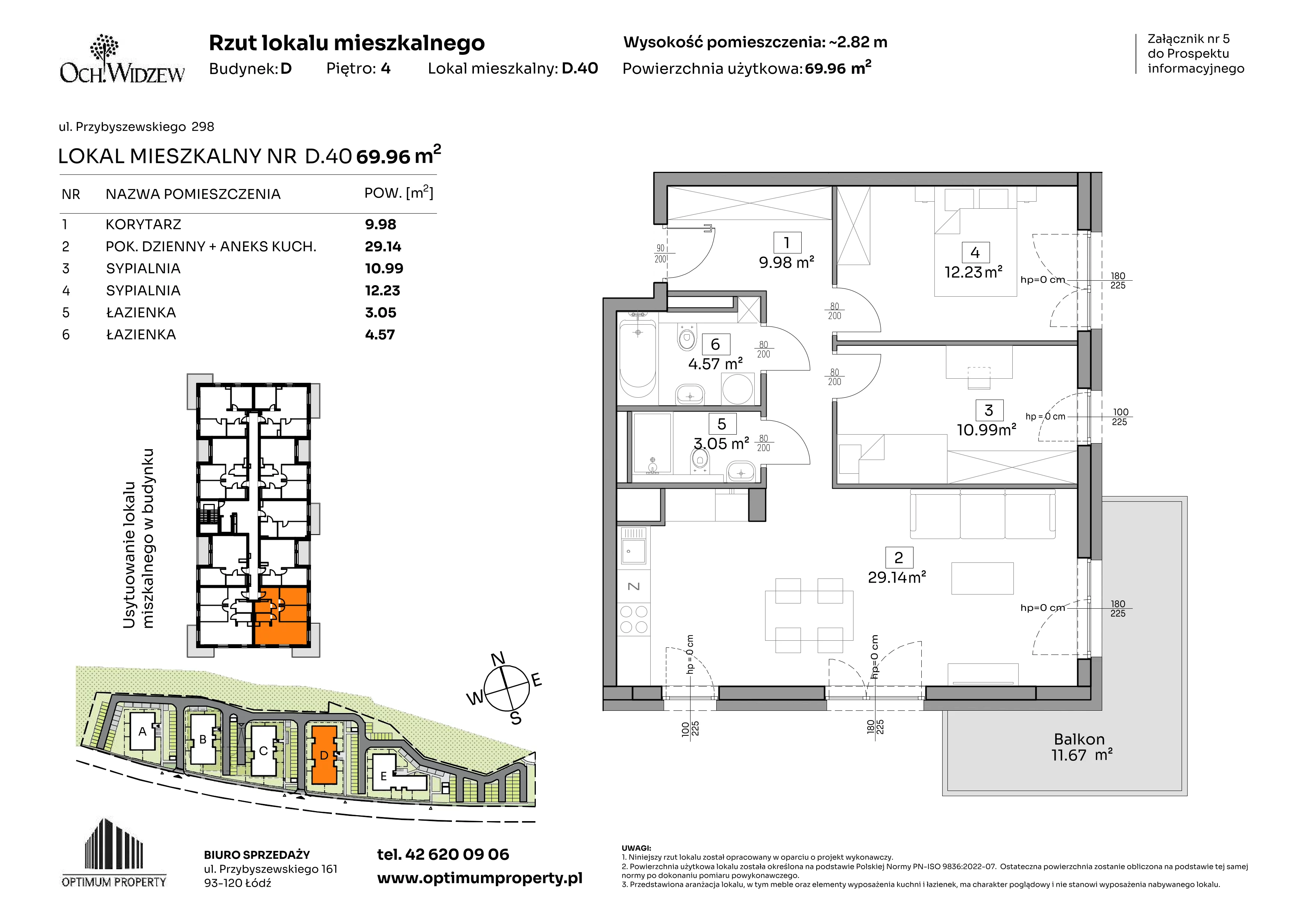 3 pokoje, mieszkanie 69,96 m², piętro 4, oferta nr D.40, Och!Widzew, Łódź, Widzew, ul. Przybyszewskiego 292-300
