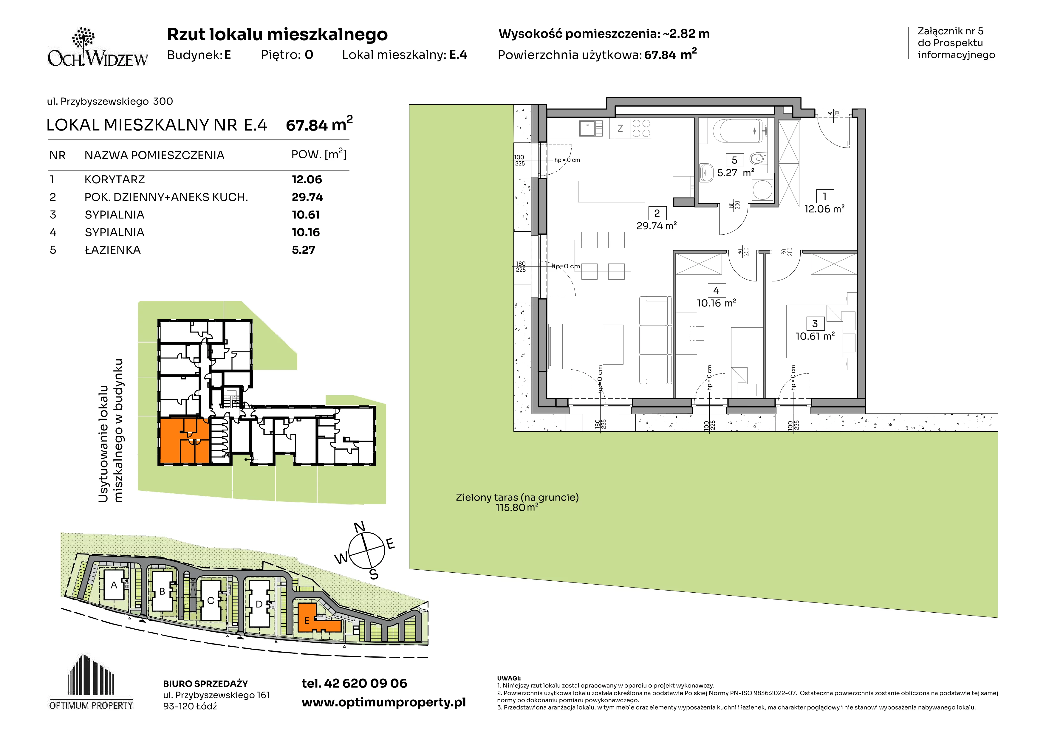 3 pokoje, mieszkanie 67,84 m², parter, oferta nr E.4, Och!Widzew, Łódź, Widzew, ul. Przybyszewskiego 292-300