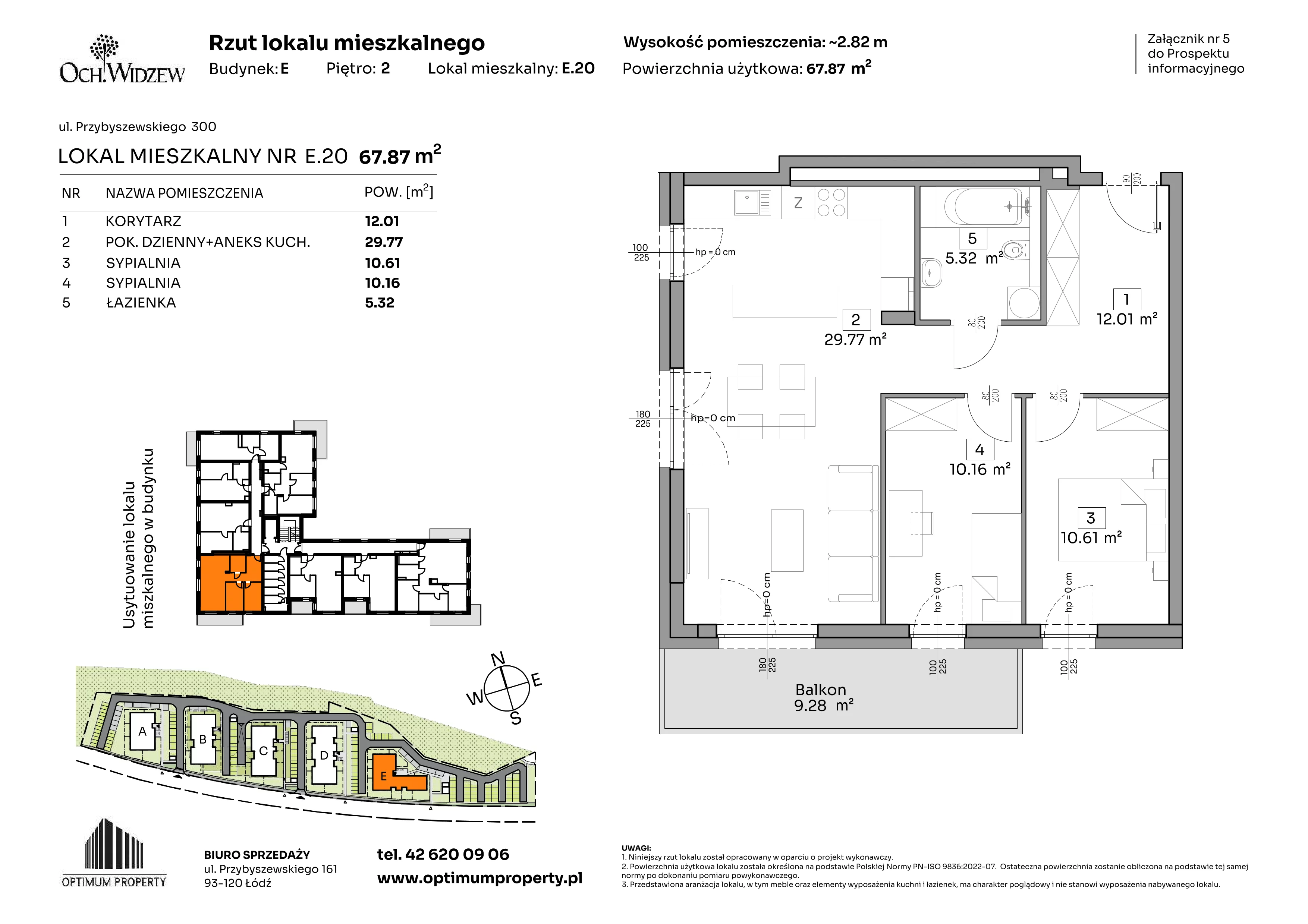 3 pokoje, mieszkanie 67,87 m², piętro 2, oferta nr E.20, Och!Widzew, Łódź, Widzew, ul. Przybyszewskiego 292-300