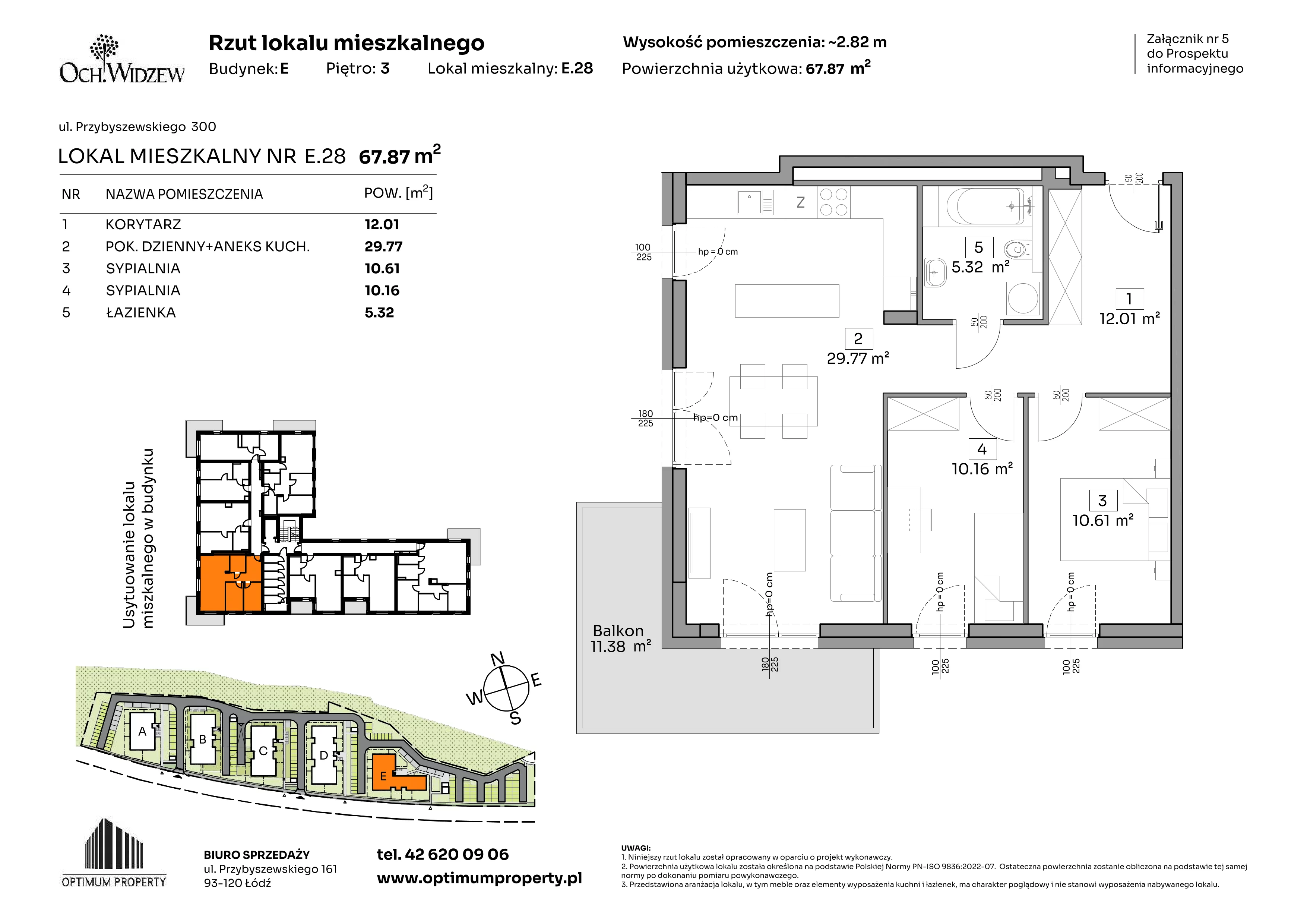 3 pokoje, mieszkanie 67,87 m², piętro 3, oferta nr E.28, Och!Widzew, Łódź, Widzew, ul. Przybyszewskiego 292-300