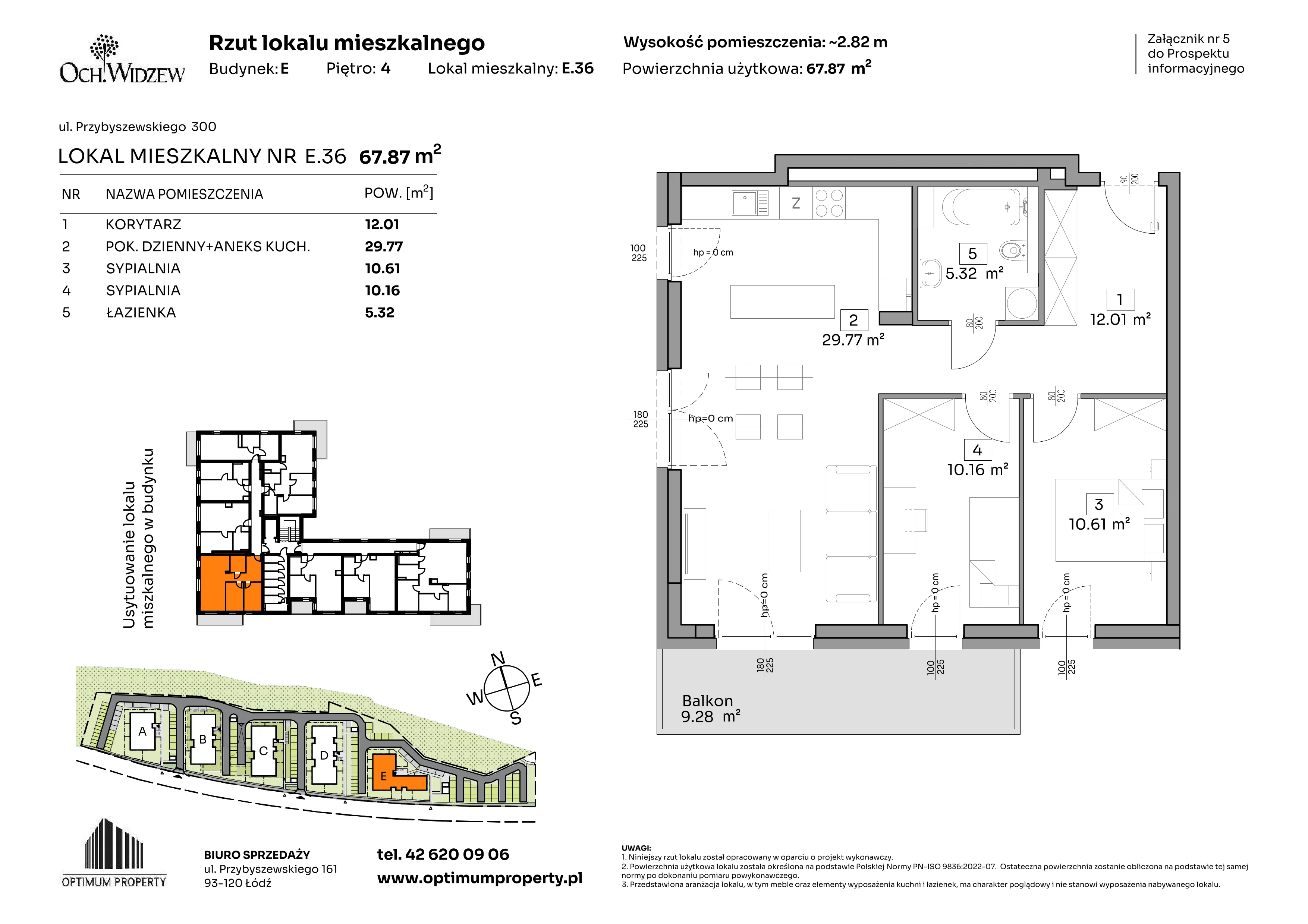 3 pokoje, mieszkanie 67,87 m², piętro 4, oferta nr E.36, Och!Widzew, Łódź, Widzew, ul. Przybyszewskiego 292-300