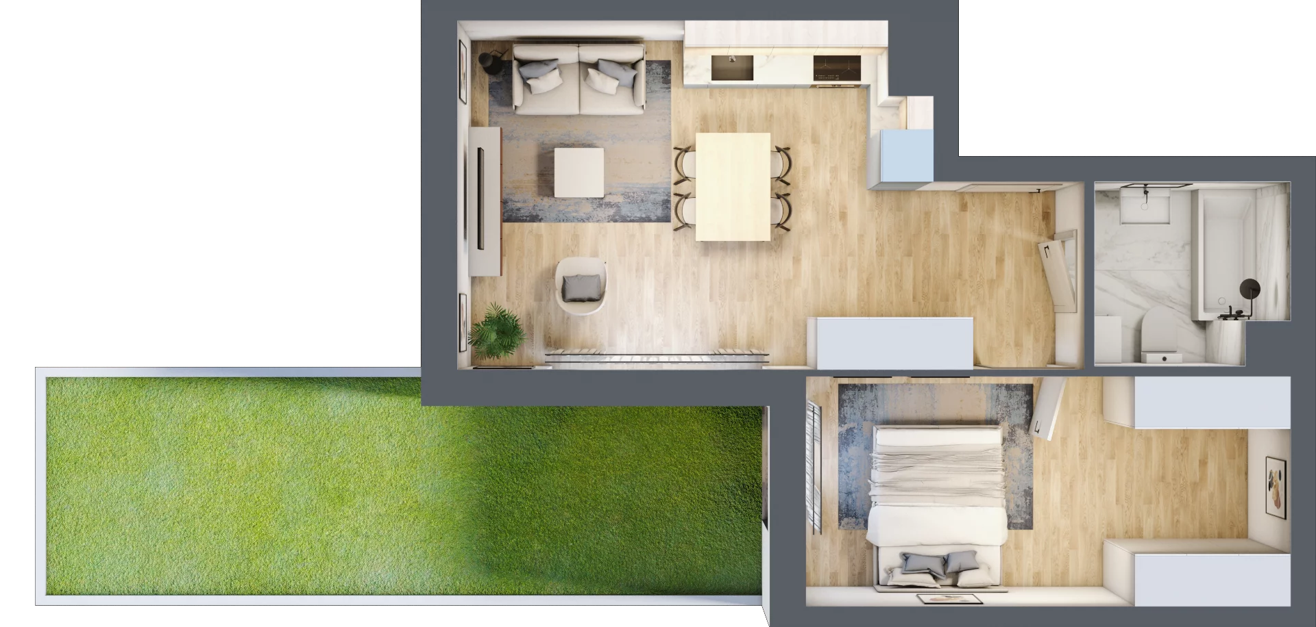 2 pokoje, mieszkanie 43,89 m², parter, oferta nr A_7, Parkove Love, Łódź, Bałuty, ul. Górnicza 12/14 
