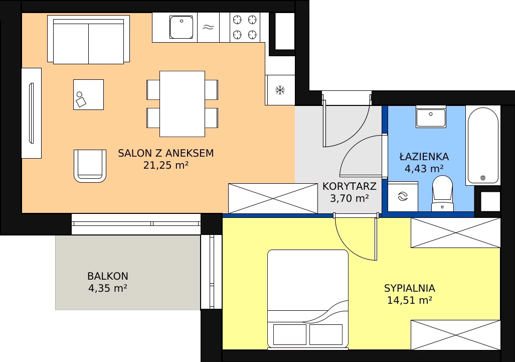 Zalety mieszkania 43.89 m², A_34