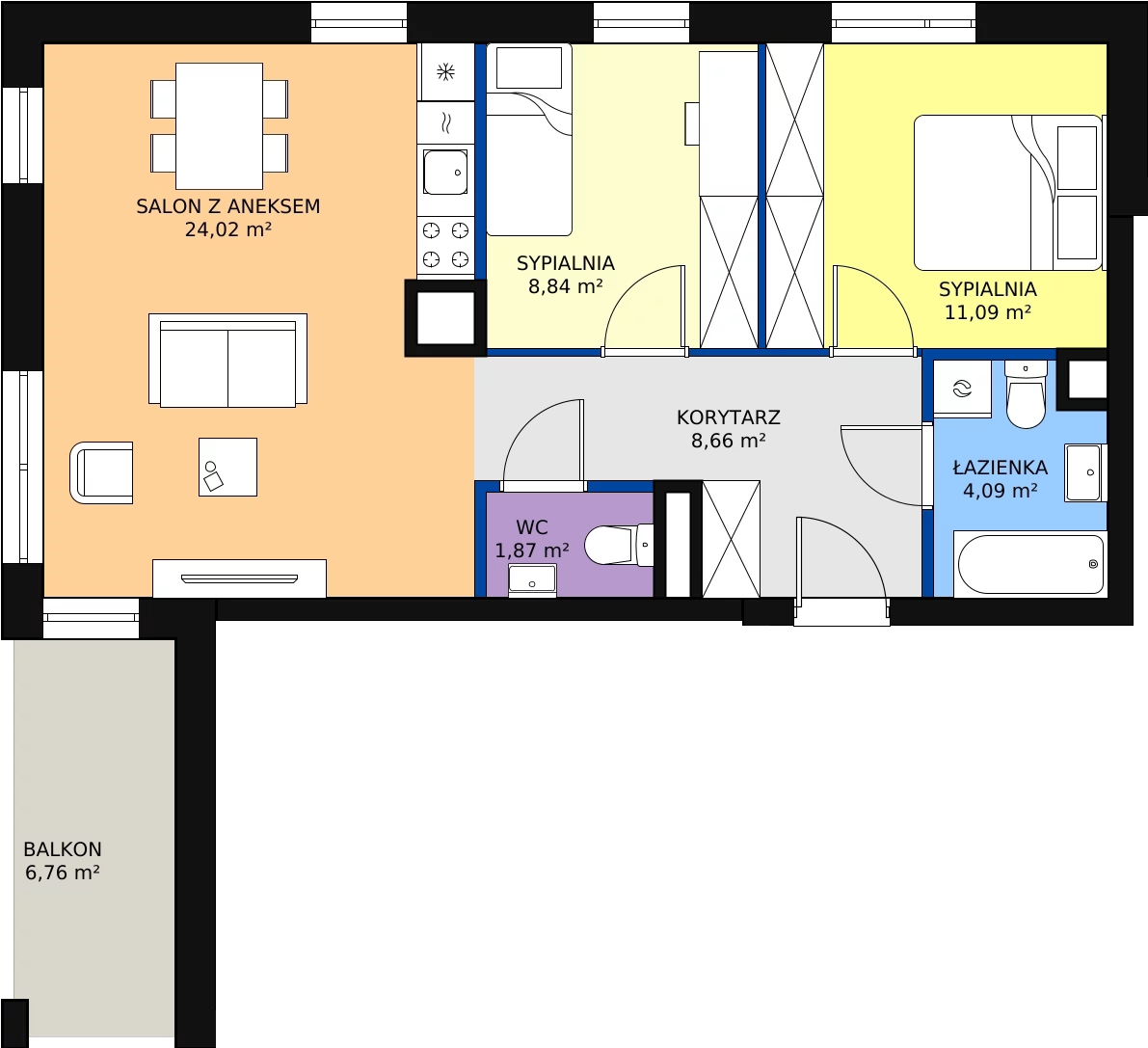 Zalety mieszkania 59.57 m², A_35