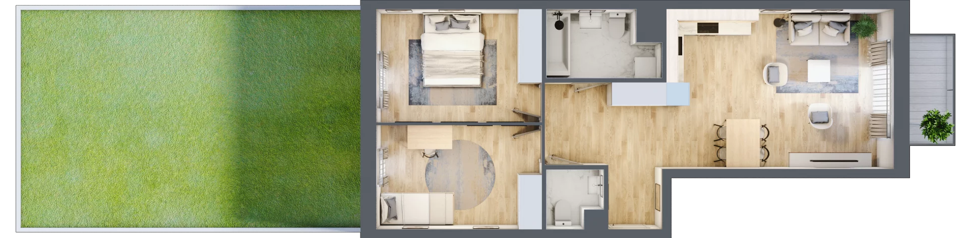 3 pokoje, mieszkanie 64,75 m², parter, oferta nr B_2, Parkove Love, Łódź, Bałuty, ul. Górnicza 12/14 