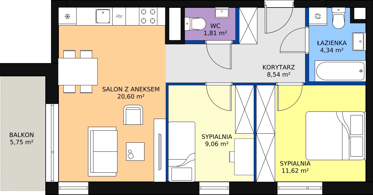 Zalety mieszkania 55.97 m², B_3
