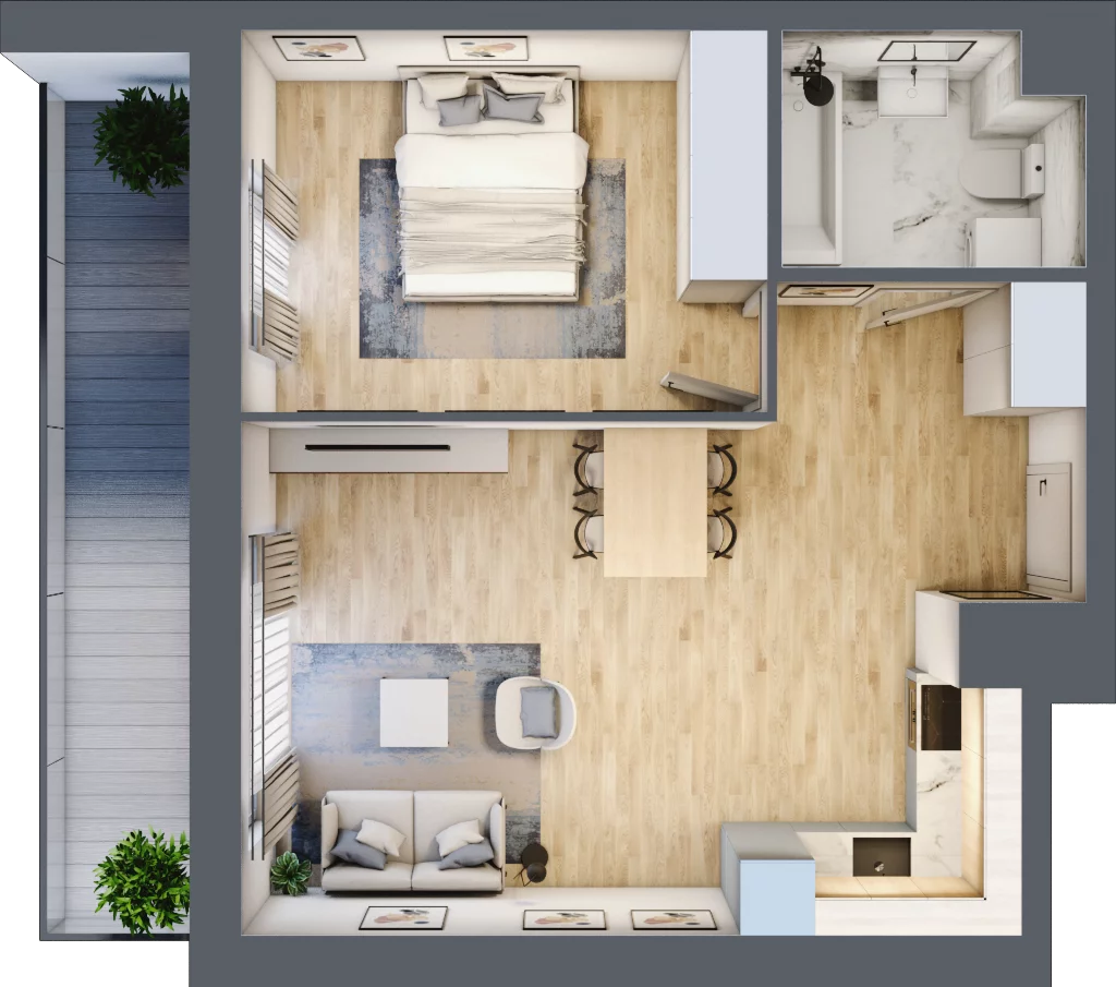 2 pokoje, mieszkanie 45,89 m², parter, oferta nr B_4, Parkove Love, Łódź, Bałuty, ul. Górnicza 12/14 
