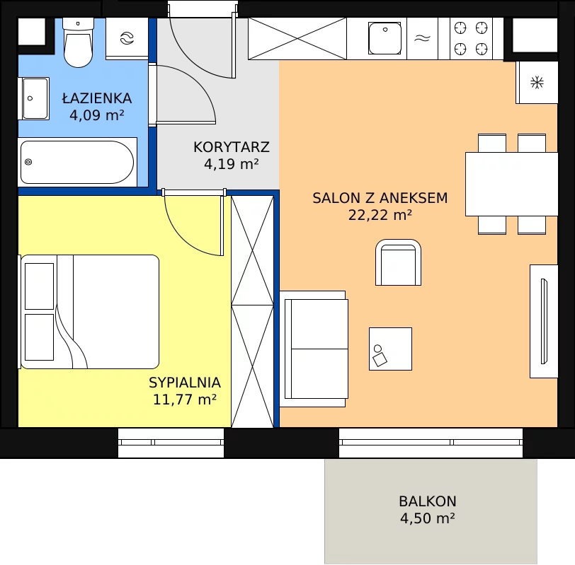 Zalety mieszkania 42.27 m², B_34
