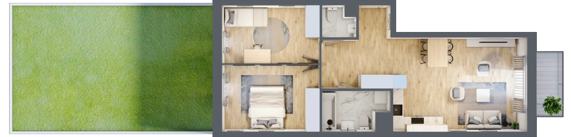 3 pokoje, mieszkanie 63,68 m², parter, oferta nr B_35, Parkove Love, Łódź, Bałuty, ul. Górnicza 12/14 