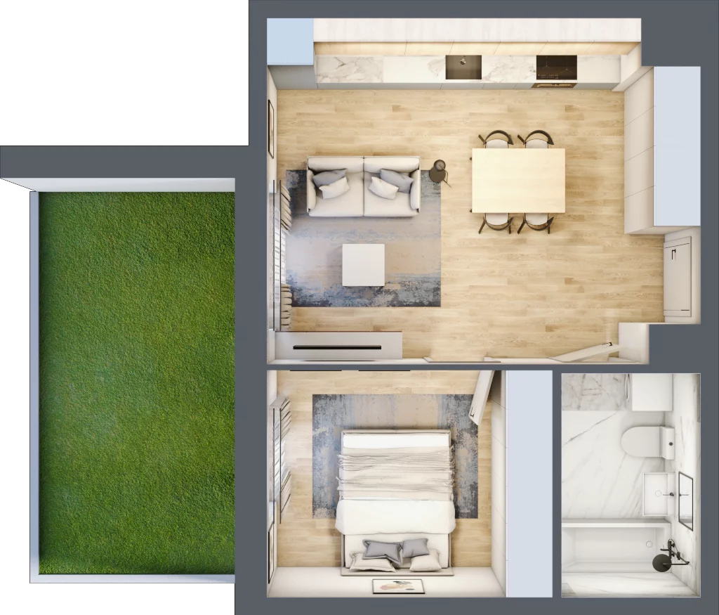 2 pokoje, mieszkanie 40,03 m², parter, oferta nr B_36, Parkove Love, Łódź, Bałuty, ul. Górnicza 12/14 