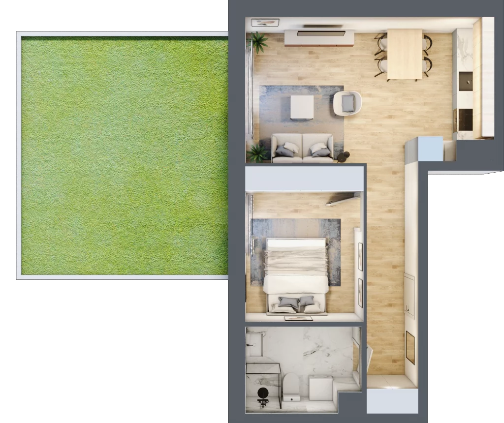 2 pokoje, mieszkanie 44,69 m², parter, oferta nr B_37, Parkove Love, Łódź, Bałuty, ul. Górnicza 12/14 