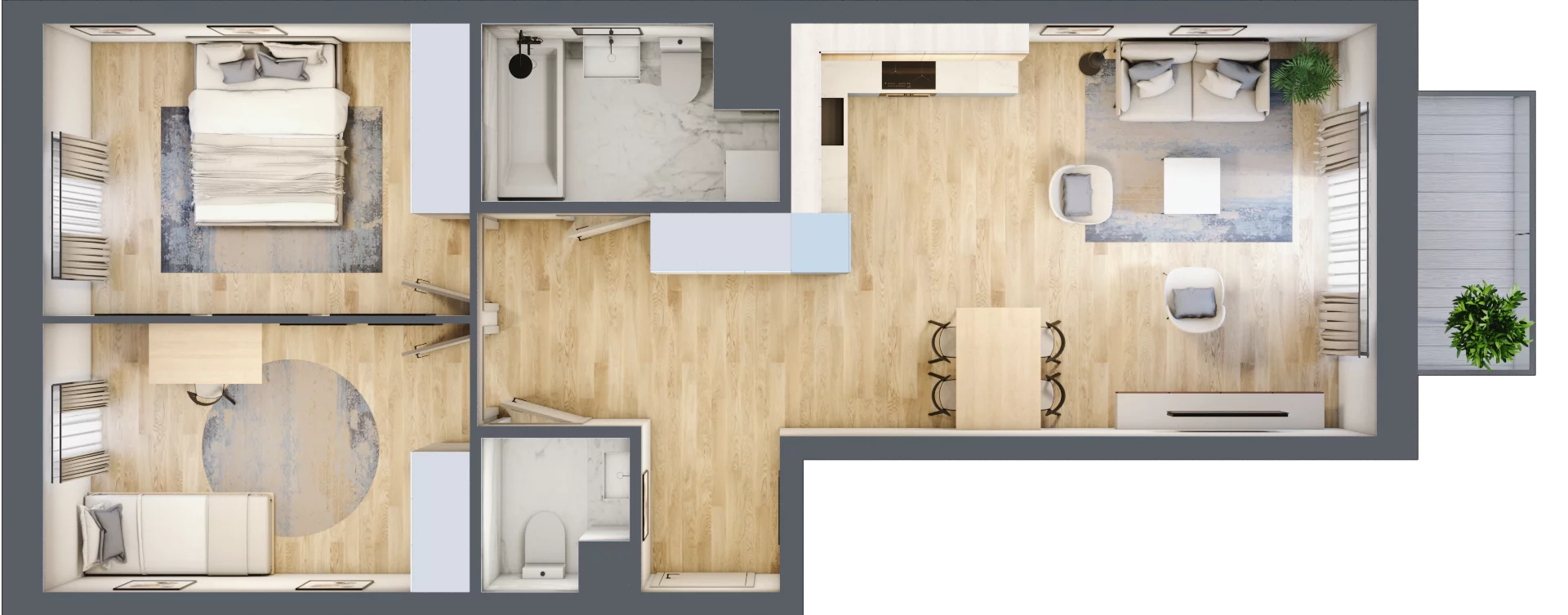 3 pokoje, mieszkanie 64,75 m², piętro 1, oferta nr B_6, Parkove Love, Łódź, Bałuty, ul. Górnicza 12/14 