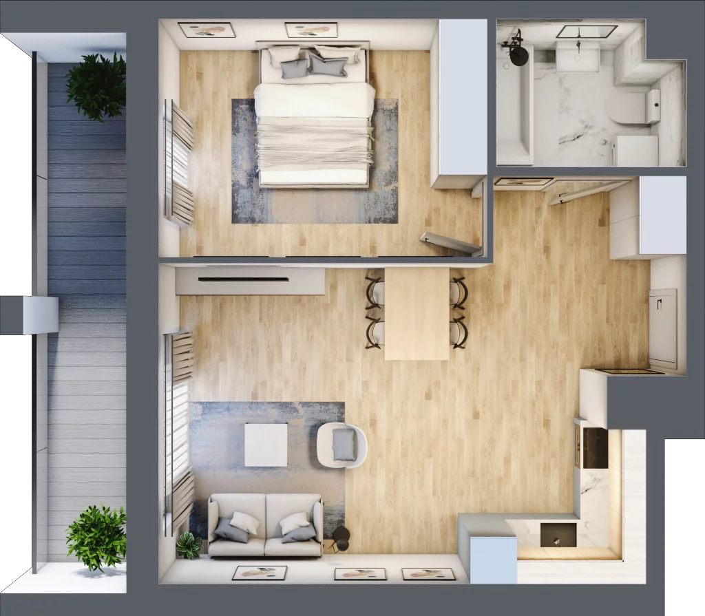 2 pokoje, mieszkanie 45,89 m², piętro 1, oferta nr B_8, Parkove Love, Łódź, Bałuty, ul. Górnicza 12/14 