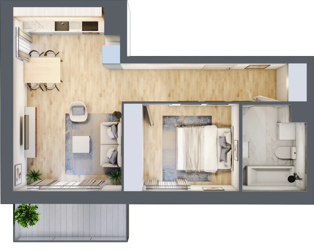 2 pokoje, mieszkanie 44,69 m², piętro 2, oferta nr B_51, Parkove Love, Łódź, Bałuty, ul. Górnicza 12/14 