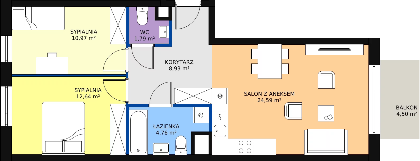 Zalety mieszkania 63.68 m², B_63