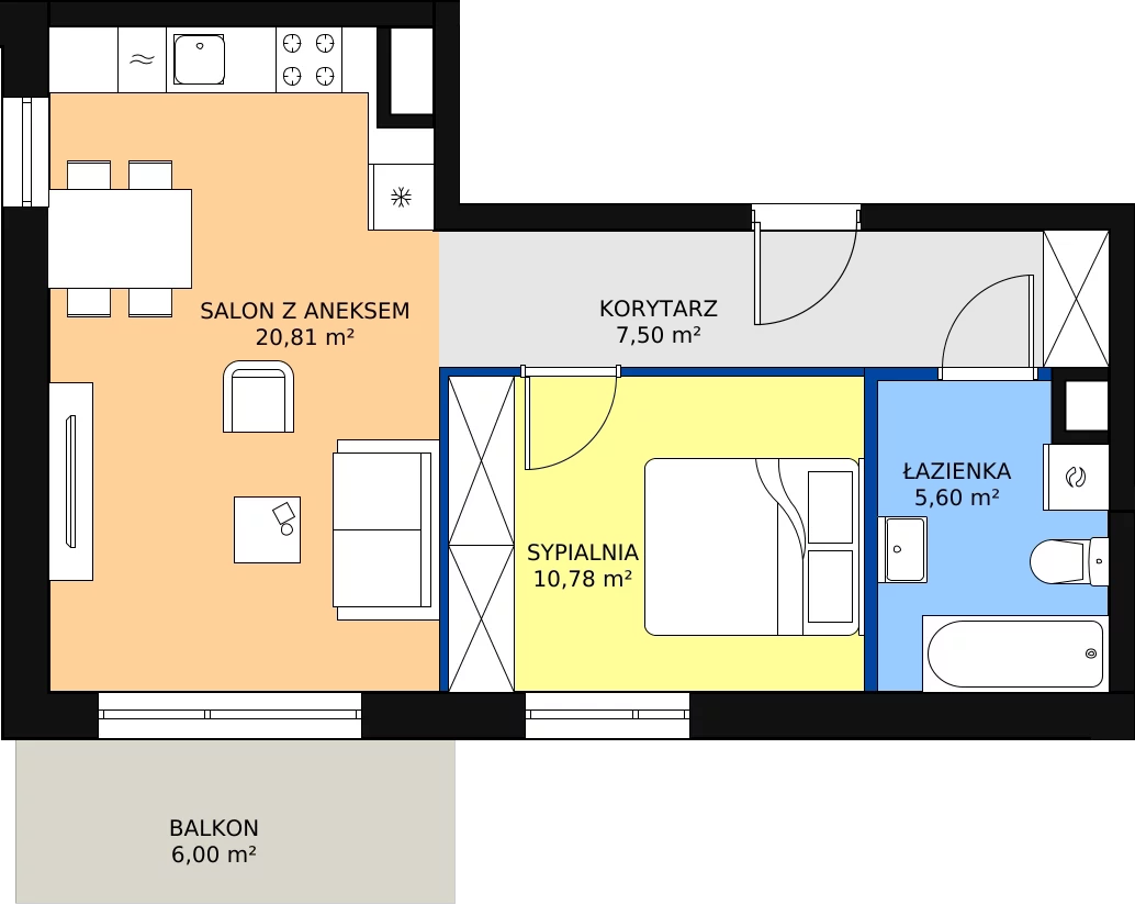 Zalety mieszkania 44.69 m², B_65