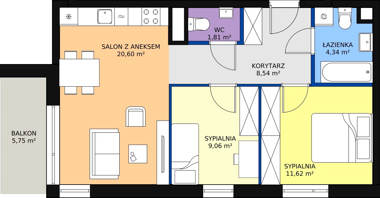 Zalety mieszkania 55.97 m², B_30