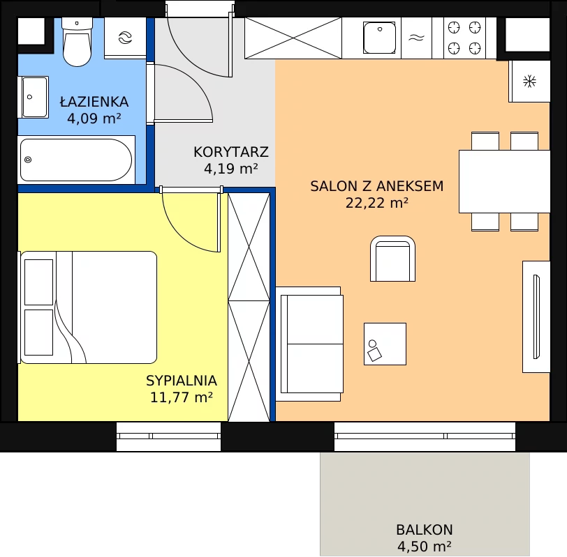 Zalety mieszkania 42.27 m², B_69