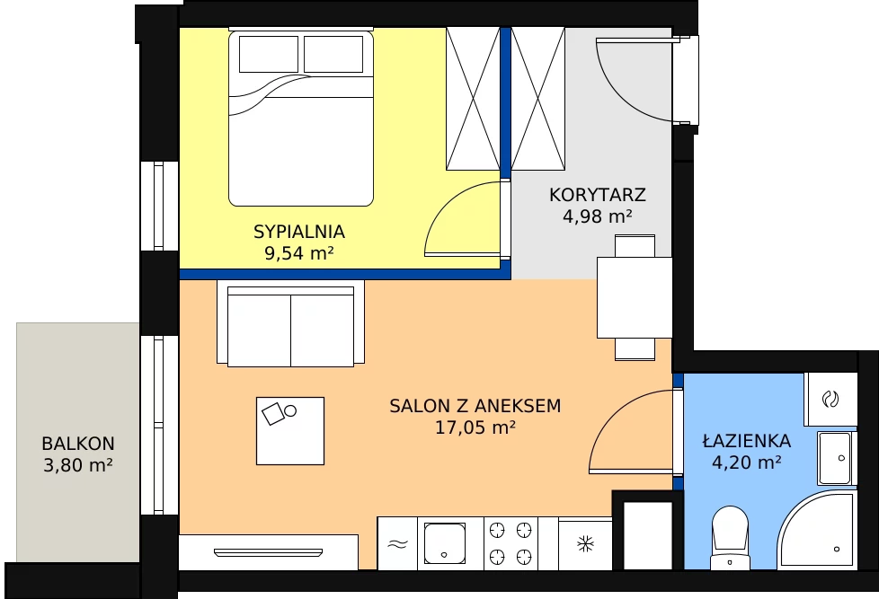 Nowe mieszkanie, 36,06 m², 2 pokoje, 4 piętro, oferta nr 44