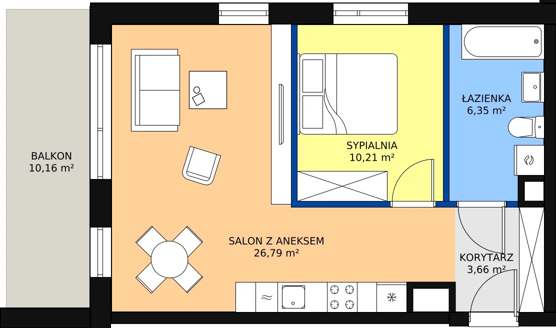 Zalety mieszkania 47.27 m², 45