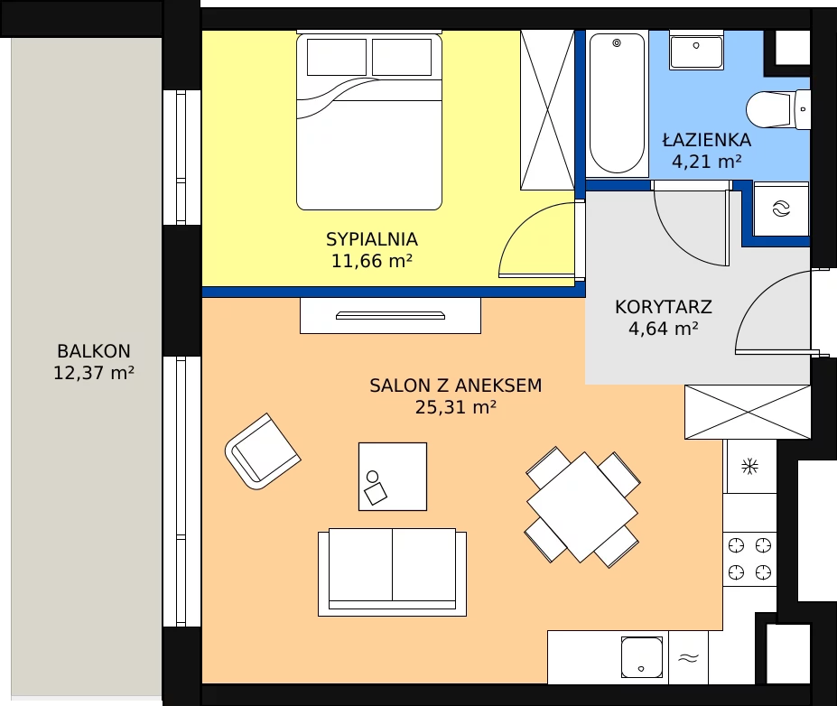 Zalety mieszkania 45.6 m², 46