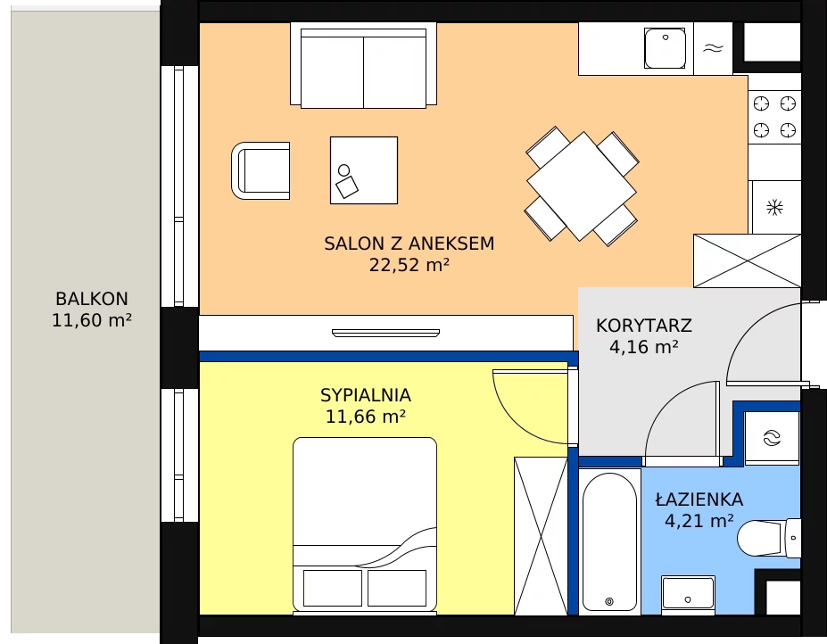 Zalety mieszkania 42.72 m², 47