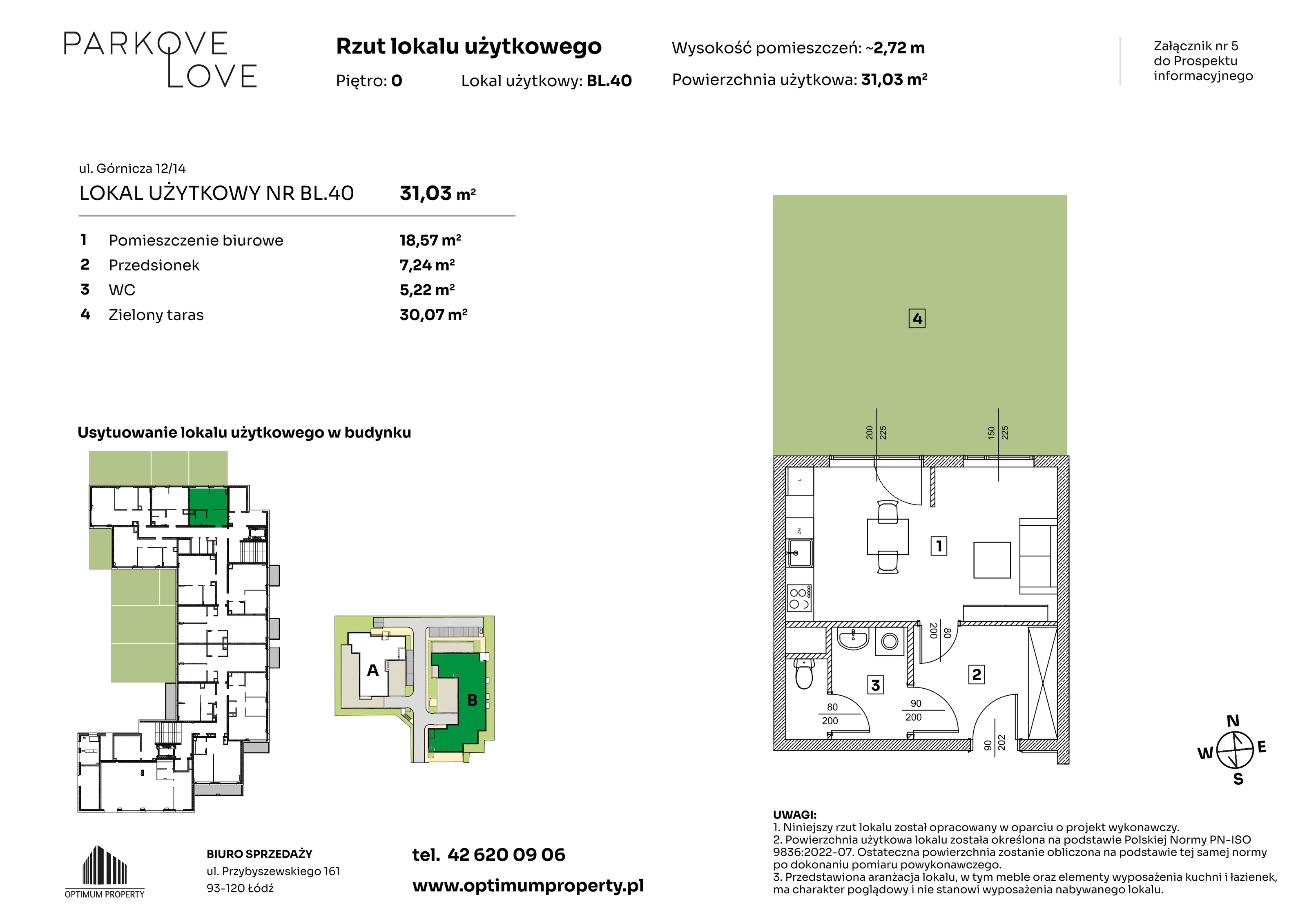 Lokal użytkowy 31,03 m², oferta nr BL_40, Parkove Love - lokale usługowe, Łódź, Bałuty, ul. Górnicza 12/14 