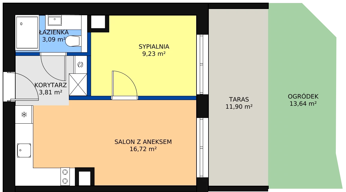 2 pokoje, apartament inwestycyjny 32,85 m², parter, oferta nr A 0.1, SO! Resort Sobieszewo, Gdańsk, Wyspa Sobieszewska, Sobieszewo, ul. Żonkilowa 50