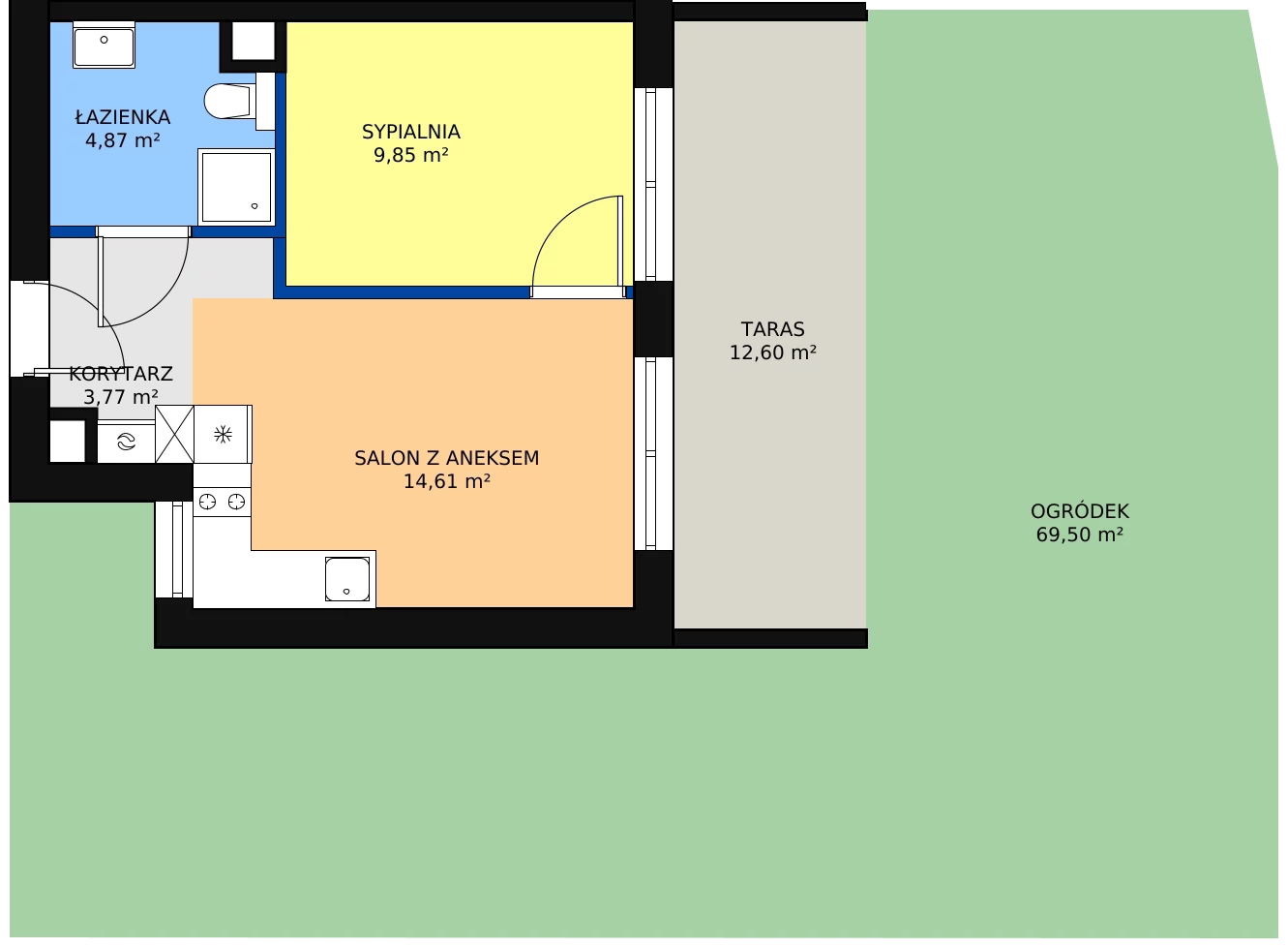 2 pokoje, apartament inwestycyjny 33,10 m², parter, oferta nr A 0.5, SO! Resort Sobieszewo, Gdańsk, Wyspa Sobieszewska, Sobieszewo, ul. Żonkilowa 50