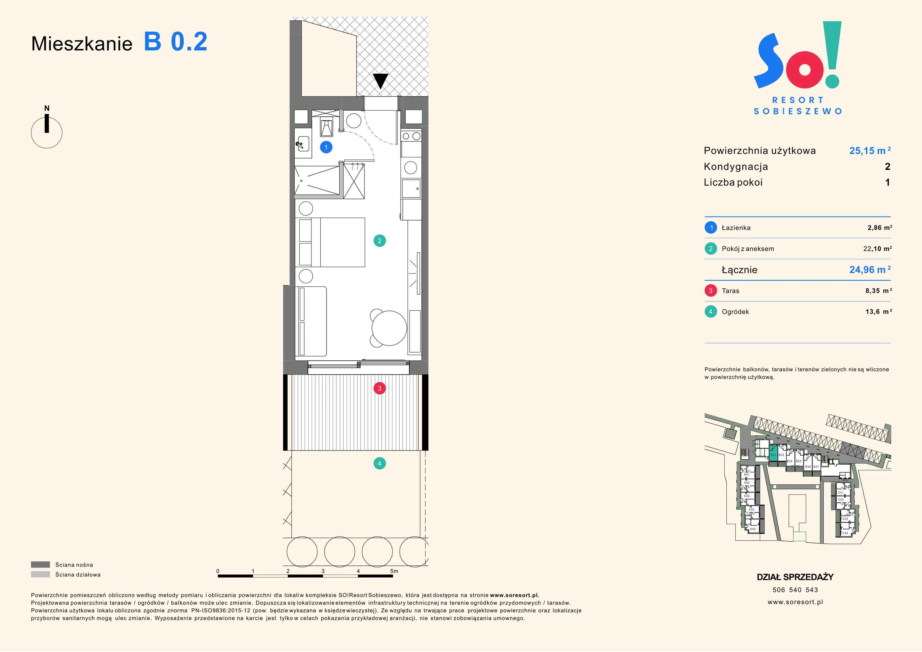 1 pokój, apartament inwestycyjny 25,15 m², parter, oferta nr B 0.2, SO! Resort Sobieszewo, Gdańsk, Wyspa Sobieszewska, Sobieszewo, ul. Żonkilowa 50